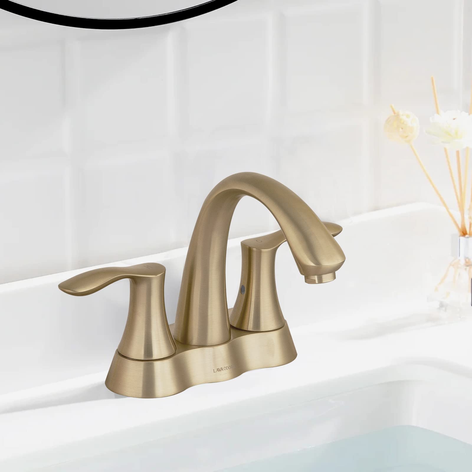 Lava Odoro Gold 4 Inch Centerset Bathroom Sink Faucet - Bronze Gold 2 Handle Vanity Faucet with Drain Assembly, Lead-Free (Model BF423-BB) - Perfect for Modern Bathroom Renovations & Luxury Home Upgrades