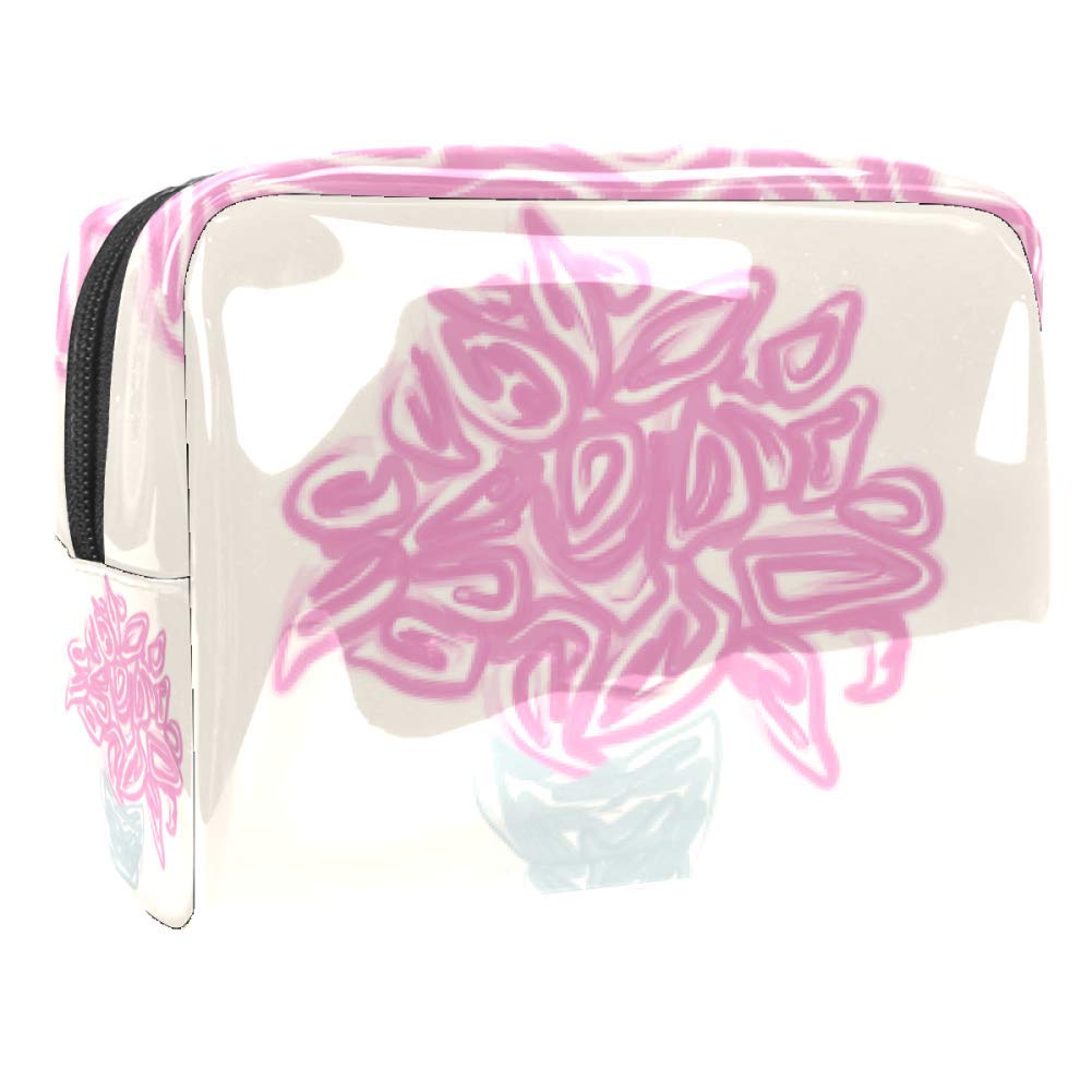 Portable Makeup Bag with Zipper - Travel Toiletry Organizer for Women | Waterproof Cosmetic Pouch | Pink Floral Design | Perfect for Travel, Gym & Daily Essentials Storage