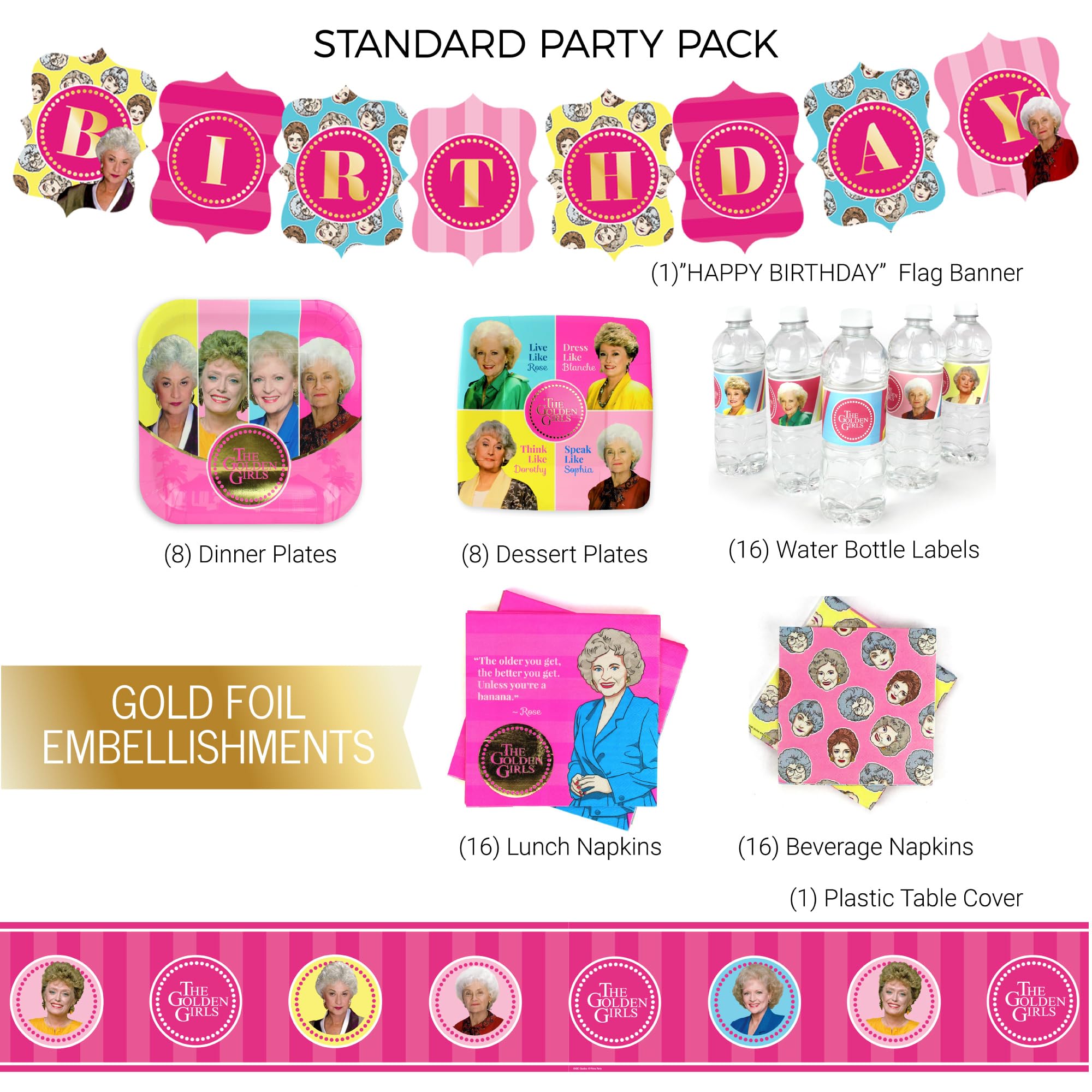Golden Girls Birthday Party Decorations Set - 58 Piece Happy Birthday Banner, Balloons & More for 40th, 50th Birthday & Bridal Showers | Perfect for Women's Milestone Celebrations & Themed Parties