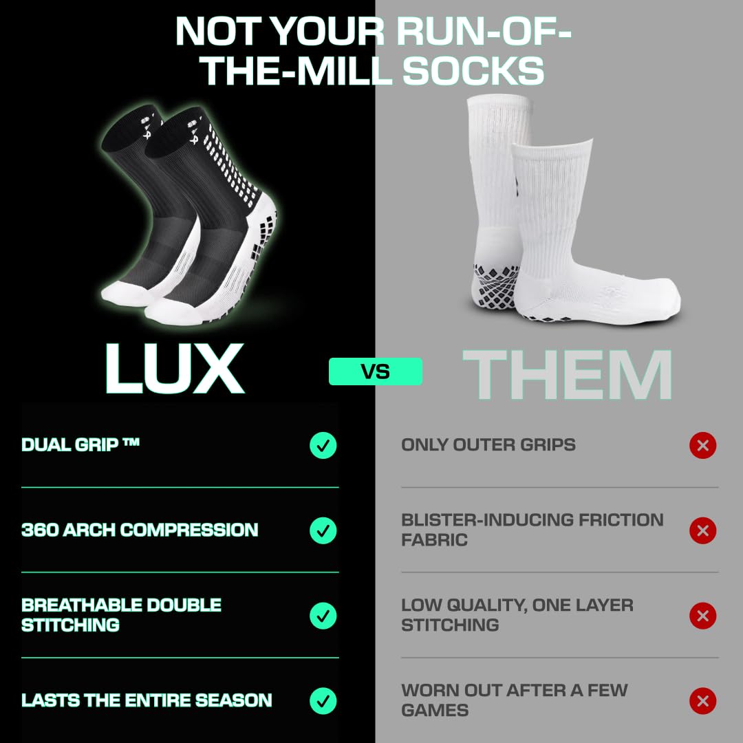 Lux Dual Grip Soccer Socks for Men & Women - Anti-Slip Performance Socks with GripArray Technology for Enhanced Traction & Comfort - Ideal for Soccer, Football, Training & Sports Activities