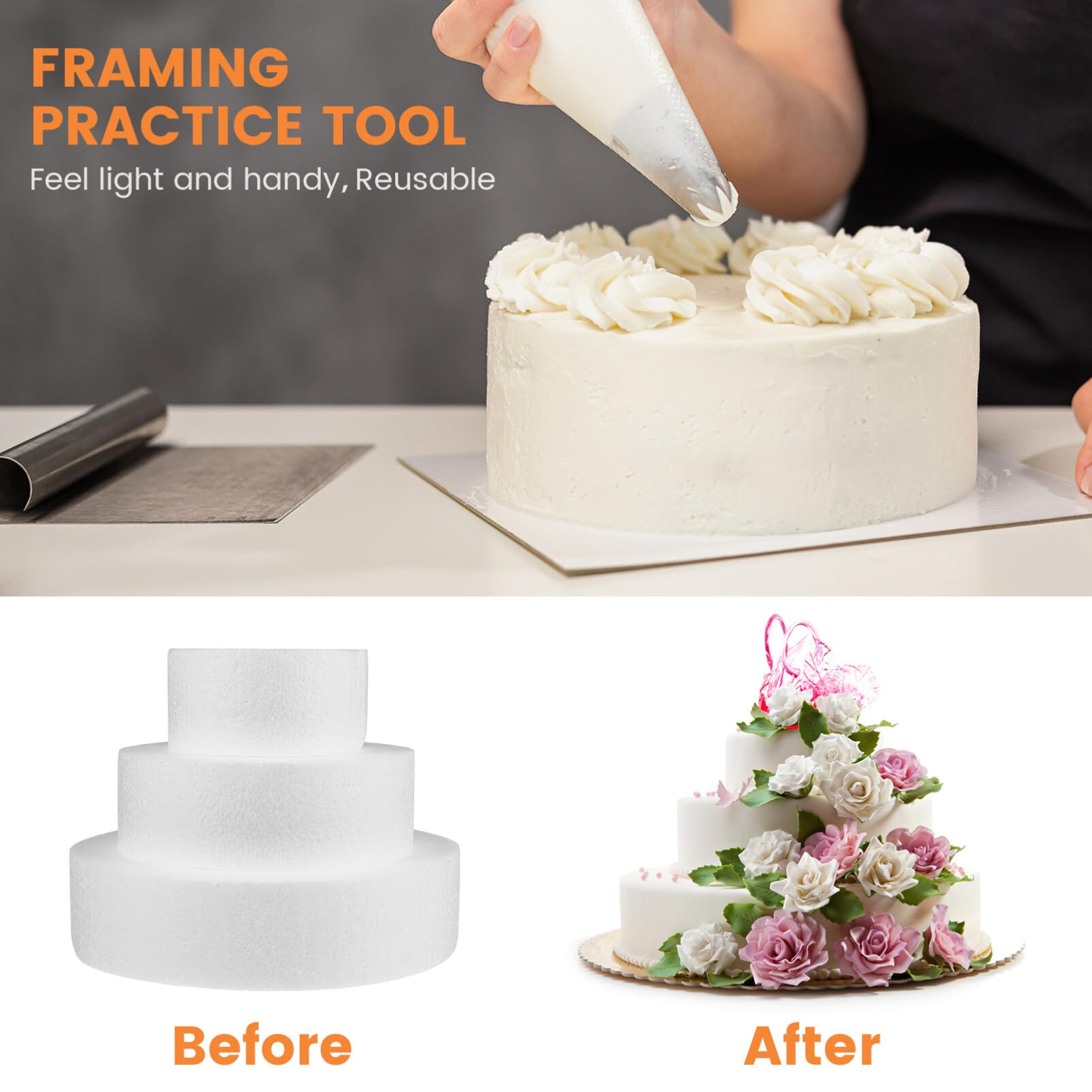 Ciieeo 3-Pack Foam Cake Dummies Circles for Wedding & Birthday Cake Decorating - Perfect for Bakeries, DIY Cake Design, and Professional Pastry Chefs