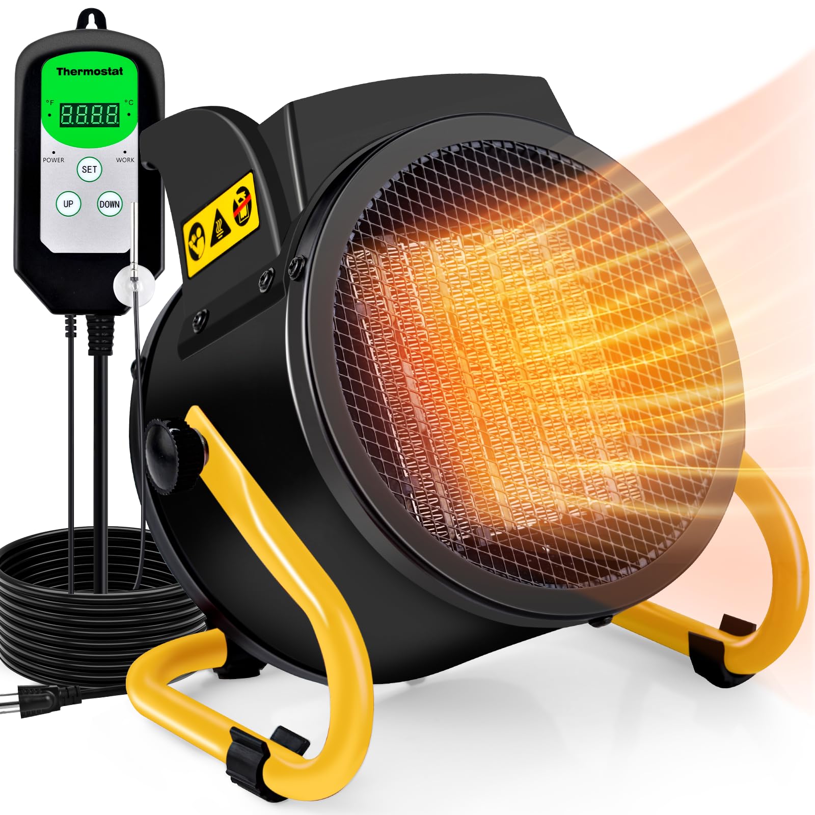 1500W Greenhouse Heater with Digital Thermostat - Auto Power Control & Overheat Protection - Fast Heating Electric Space Heater for Indoor Plants, Grow Tents, Greenhouses, Patios & Winter Gardening