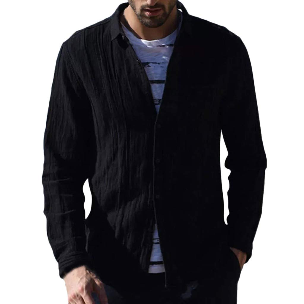 Men's Cotton Linen Shirt - Retro Long Sleeve Button Up for Casual Wear