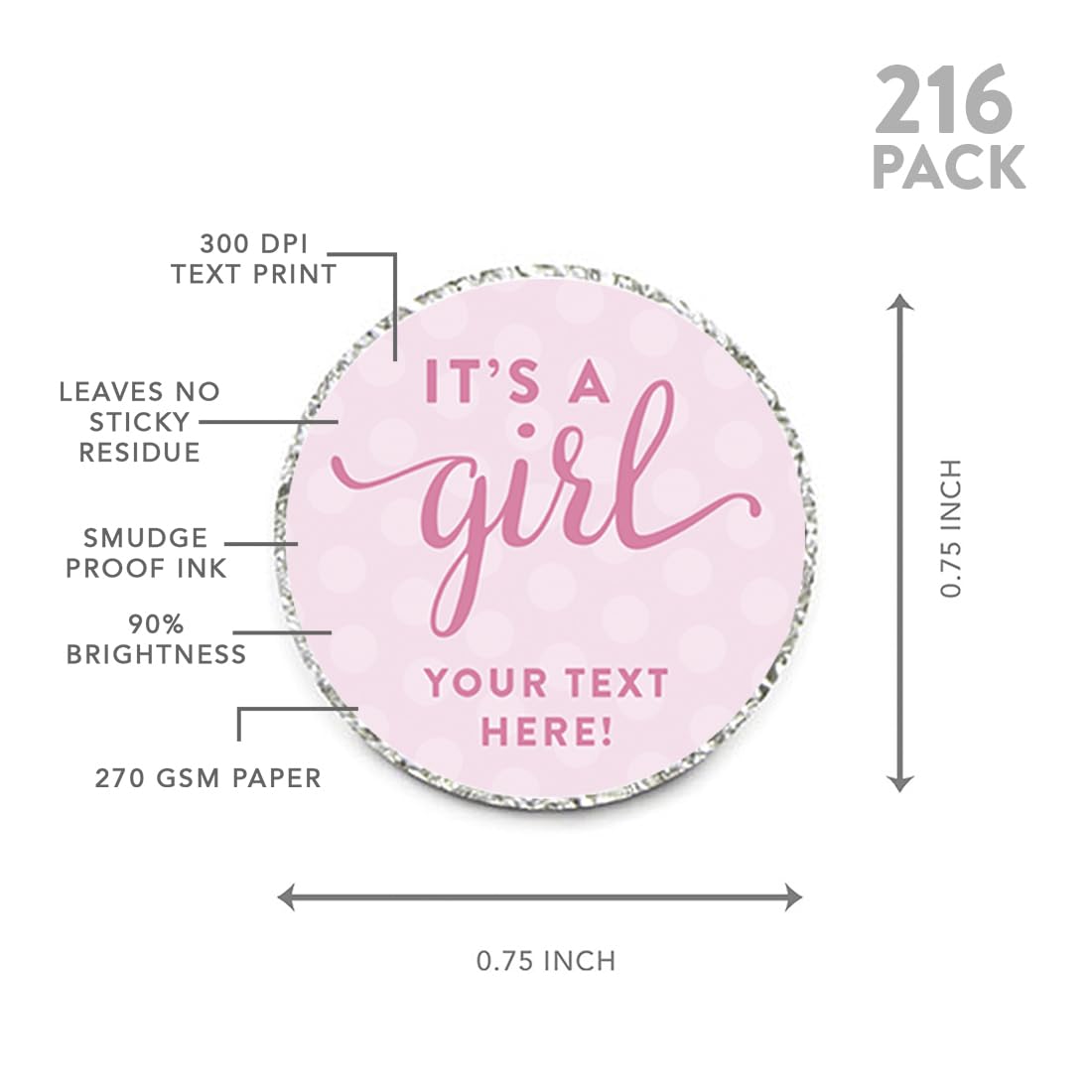 Personalized Chocolate Drop Labels Stickers - 216-Pack for Baby Shower, It's a Girl Party Favors, Gifts & Decorations | Custom Name Stickers for Hershey's Kisses, Candy Wraps & Sweet Treats | Perfect for Birthday Parties, Bridal Showers & Holiday Celebrations