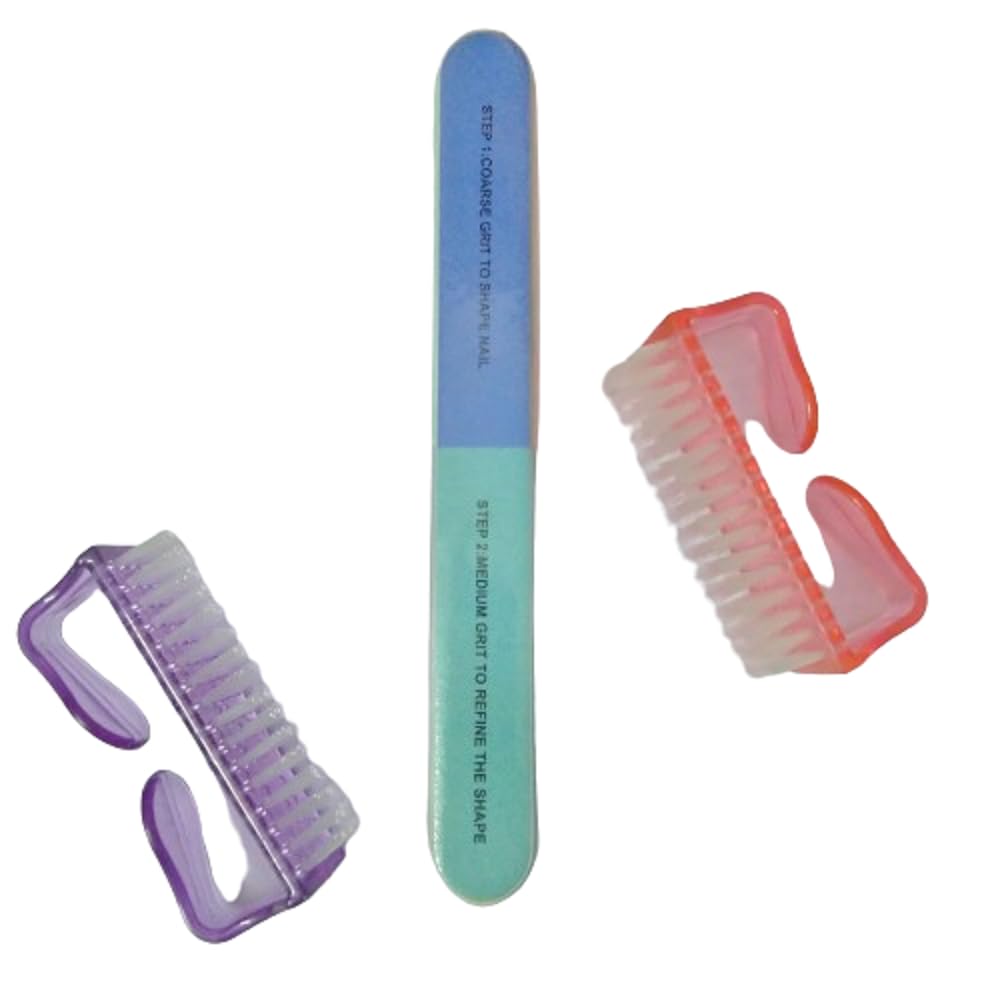 ZAUKY 2Pcs Nail Brush & Buffer Kit - Manicure Tools for Cleaning & Polishing - Home & Salon Use