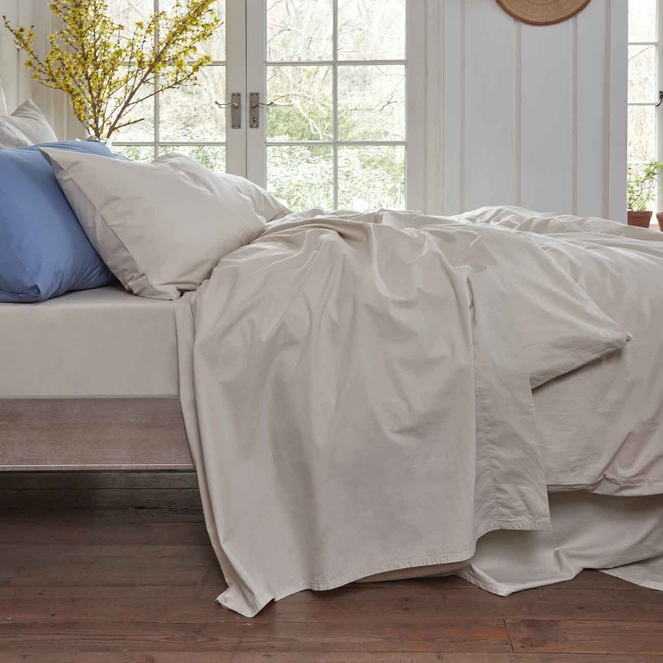 Premium Parchment Washed Cotton Percale Flat Sheet - Soft & Breathable Bedding for Hotels, Guest Rooms & Luxury Home Decor