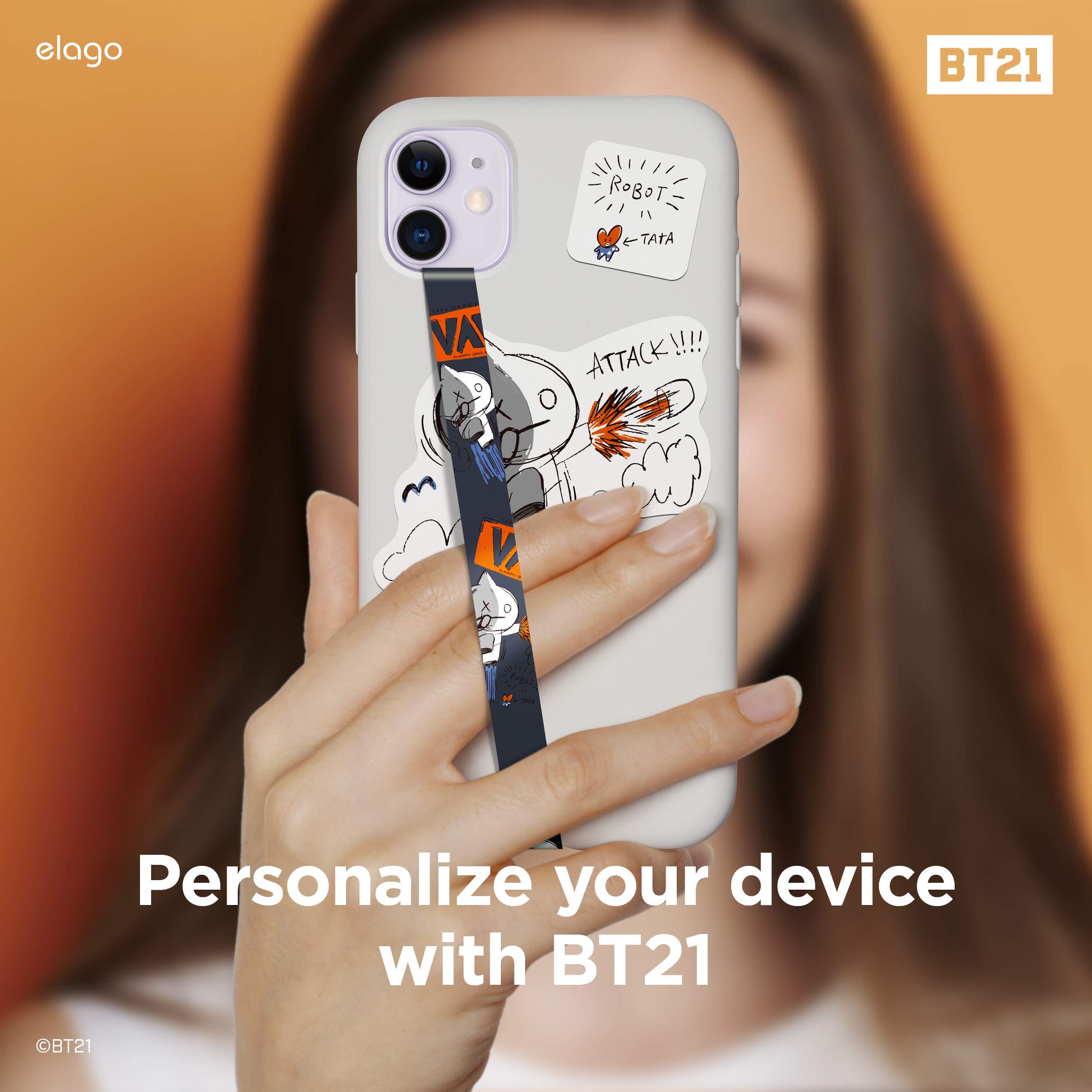 elago BT21 Phone Strap with Stickers - Double Sided Phone Loop & Grip for All Smartphone Cases, MagSafe Compatible Official Merchandise (VAN) - Perfect for Everyday Use, Travel, and Secure Phone Handling