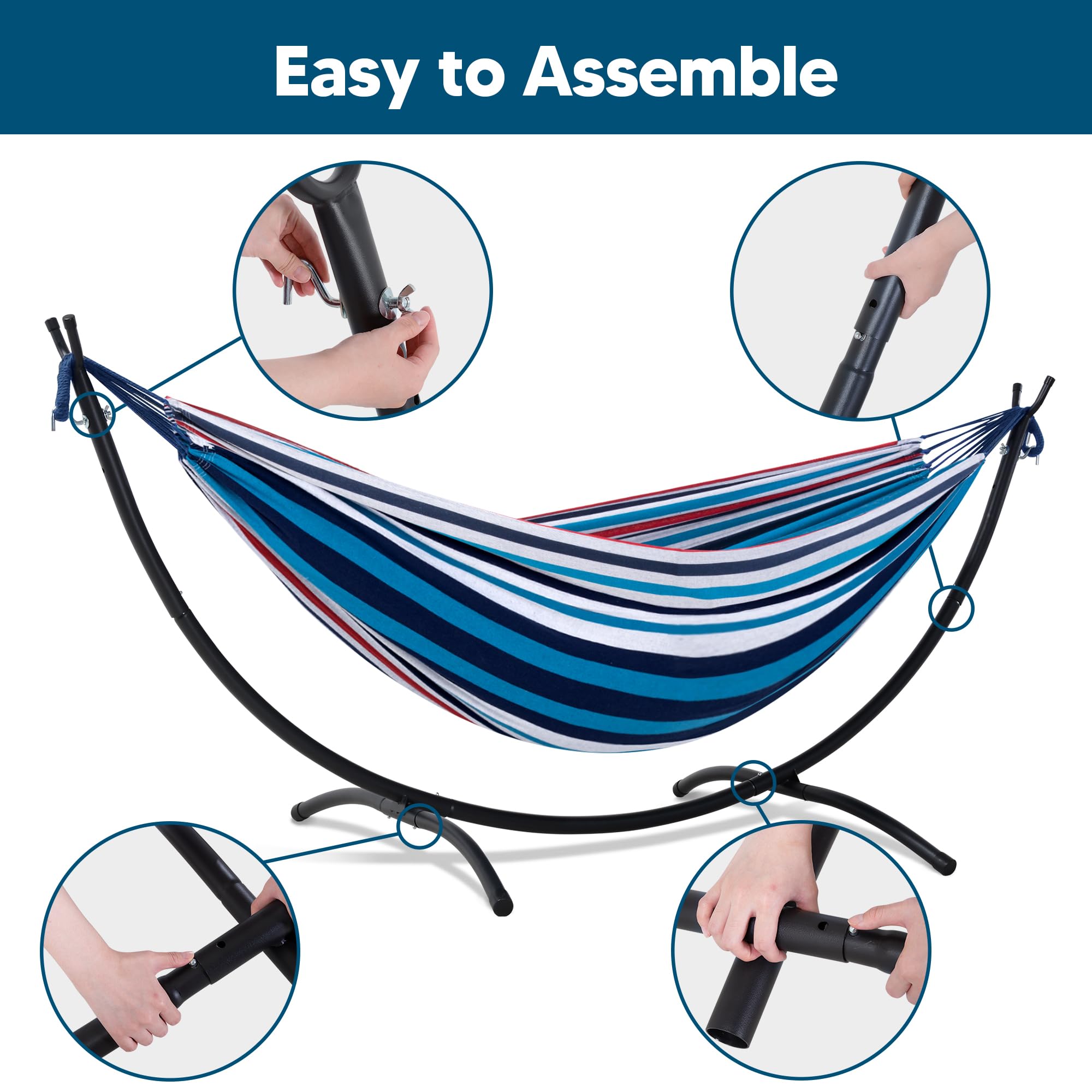 SUNCREAT Outdoor Hammock with Stand - 475 lbs Weight Capacity, Blue & Red Stripes - Perfect for Backyard, Patio, Porch, Camping & Relaxation