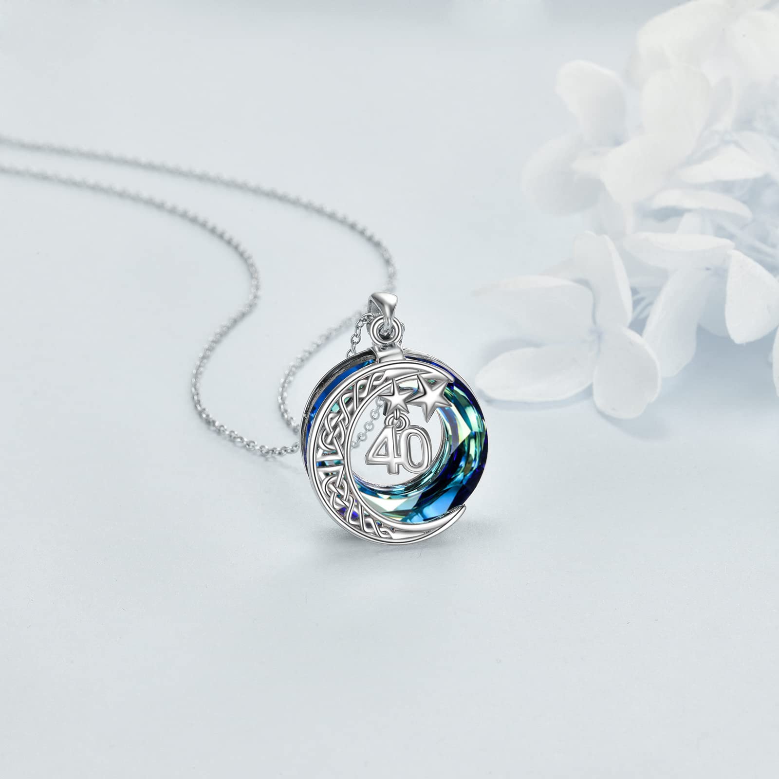 Moon Star Necklace for Women - 925 Sterling Silver Crescent Moon & Number Pendant with Blue Crystal, Elegant Circle Jewelry | Perfect Christmas & Birthday Gift for Her, Mom, Wife or Girlfriend | Ideal for Date Nights, Anniversaries & Special Occasions