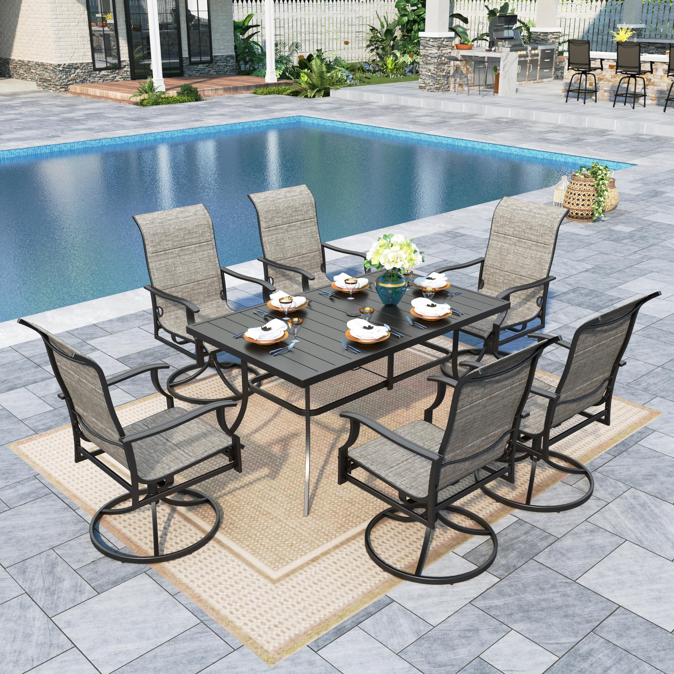 Sophia & William 7-Piece Patio Dining Set - 6 Swivel Chairs & Metal Table, Quick-Dry Textilene, Supports 350lbs - Perfect for Lawn, Garden, Pool & Backyard Outdoor Entertaining