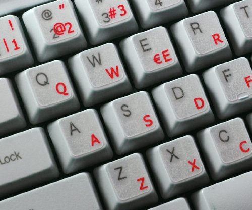 Spanish Keyboard Stickers - Red Letters on Transparent Background for Laptops & PCs