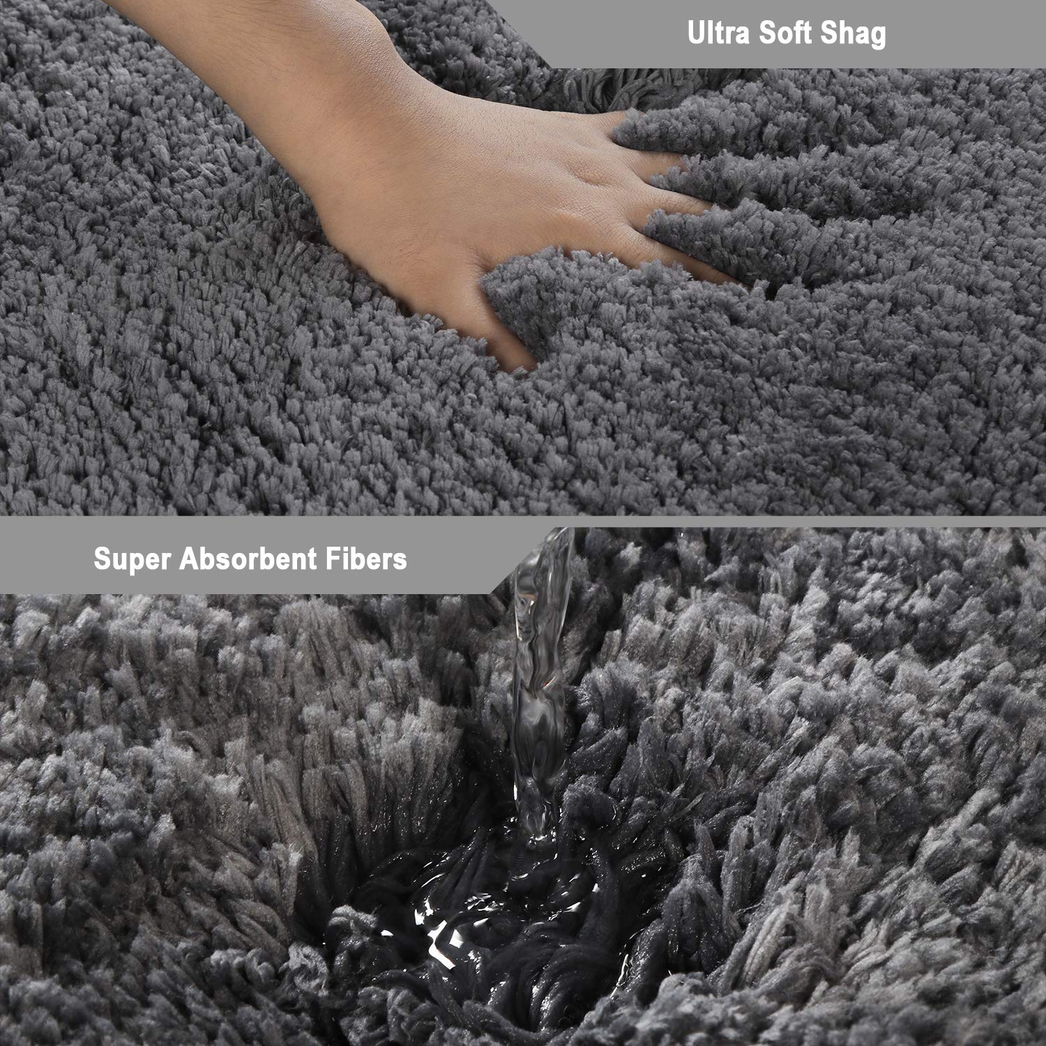 Luxury Grey Shaggy Bath Mat - 19.5