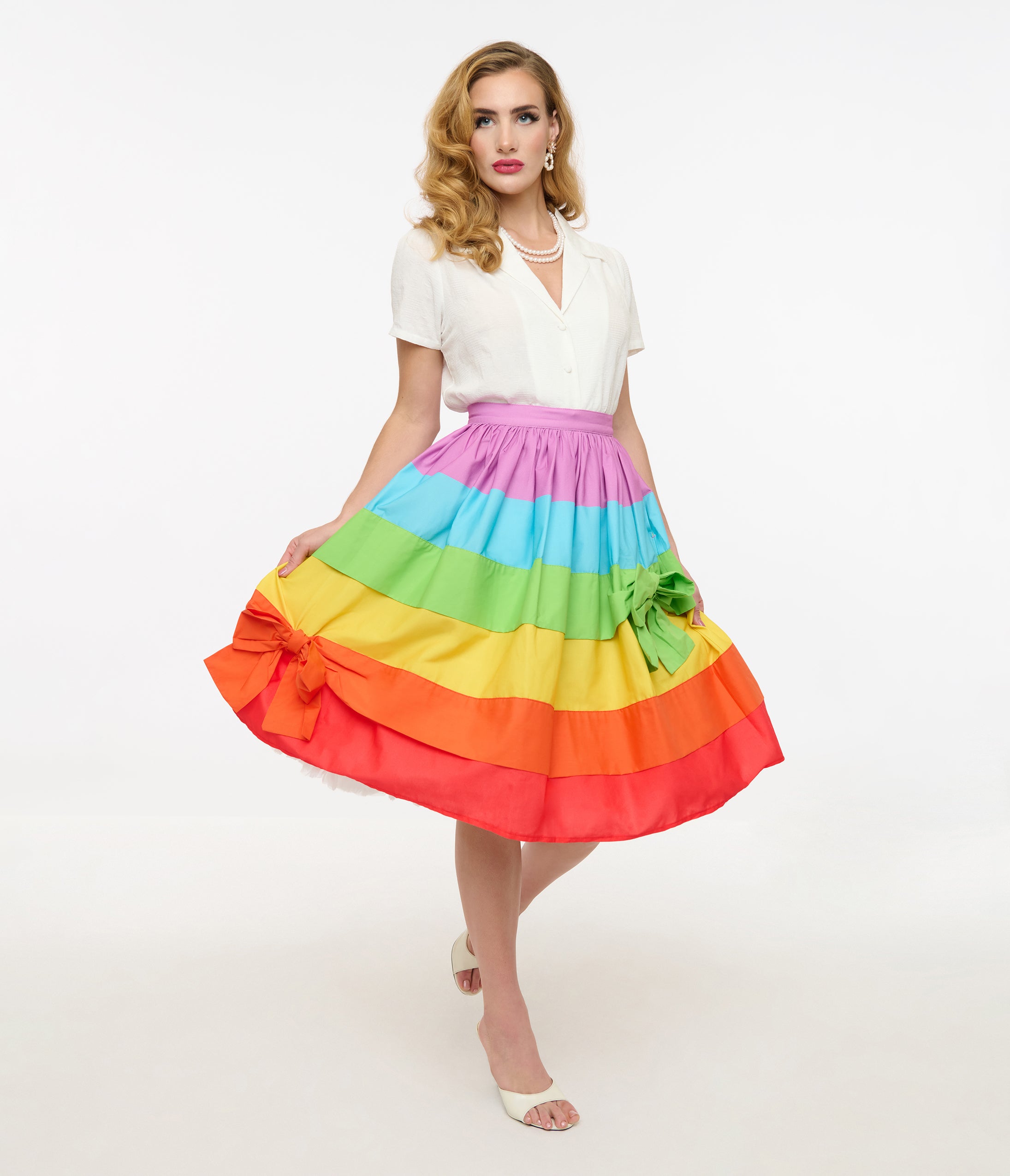 Vintage 1950s Rainbow Stripe Swing Skirt - Retro A-Line Circle Skirt for Women - Perfect for Swing Dancing, Rockabilly Outfits & 50s Themed Parties