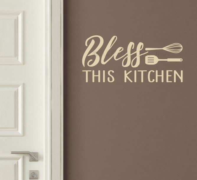Bless This Kitchen Vinyl Wall Decal - Inspirational Matte Vinyl Quote Sticker for Home Decor - 23”x11