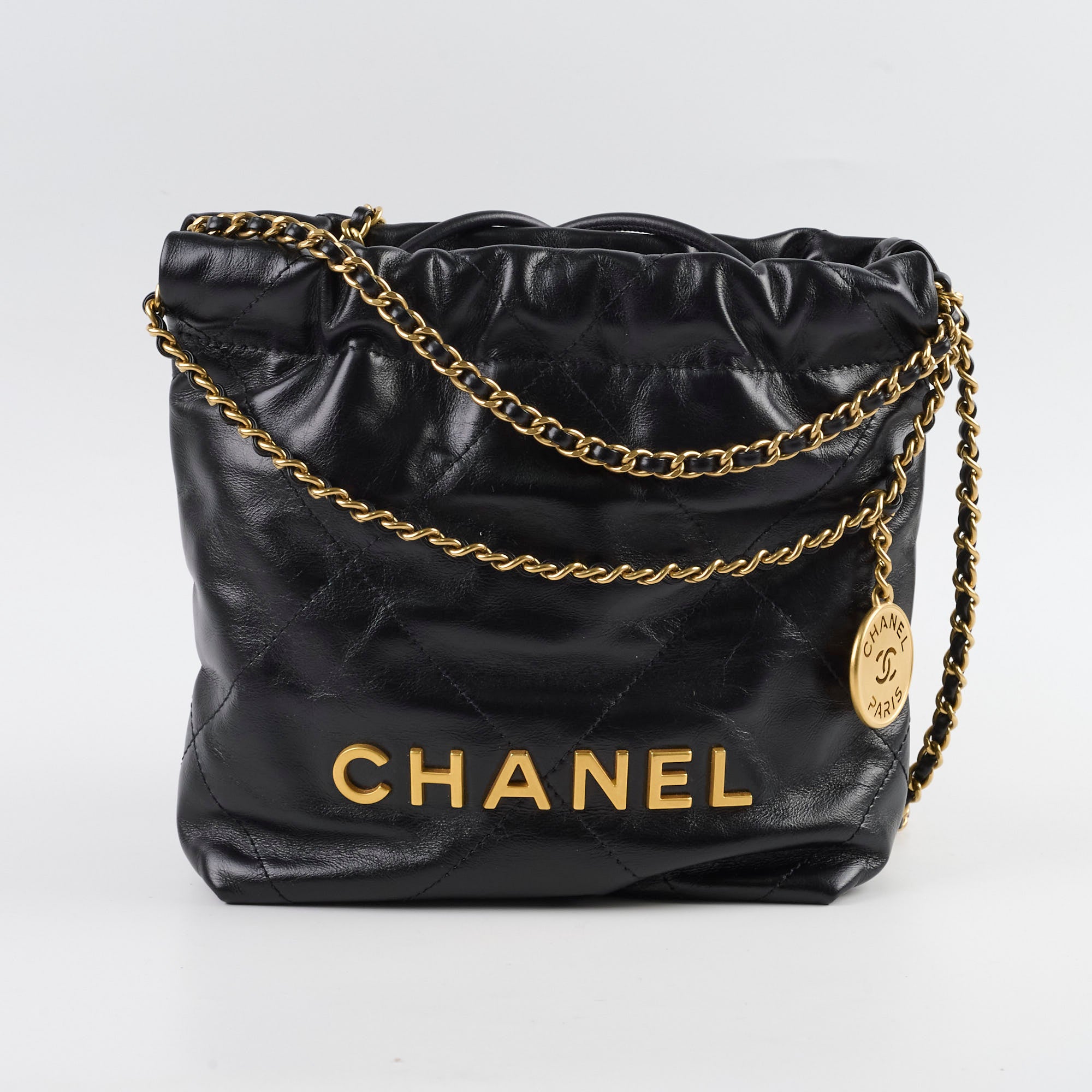 Chanel Mini 22 Black Leather Crossbody Bag with Microchip - Luxury Designer Handbag for Women, Perfect for Date Night & Evening Events