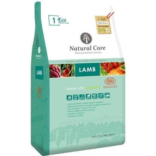 Natural Core Eco 1 Organic Lamb & Sweet Potato Dry Dog Food - Grain-Free, Hypoallergenic Nutrition for Adult Dogs - Perfect for Sensitive Stomachs & Allergies at Home or Travel