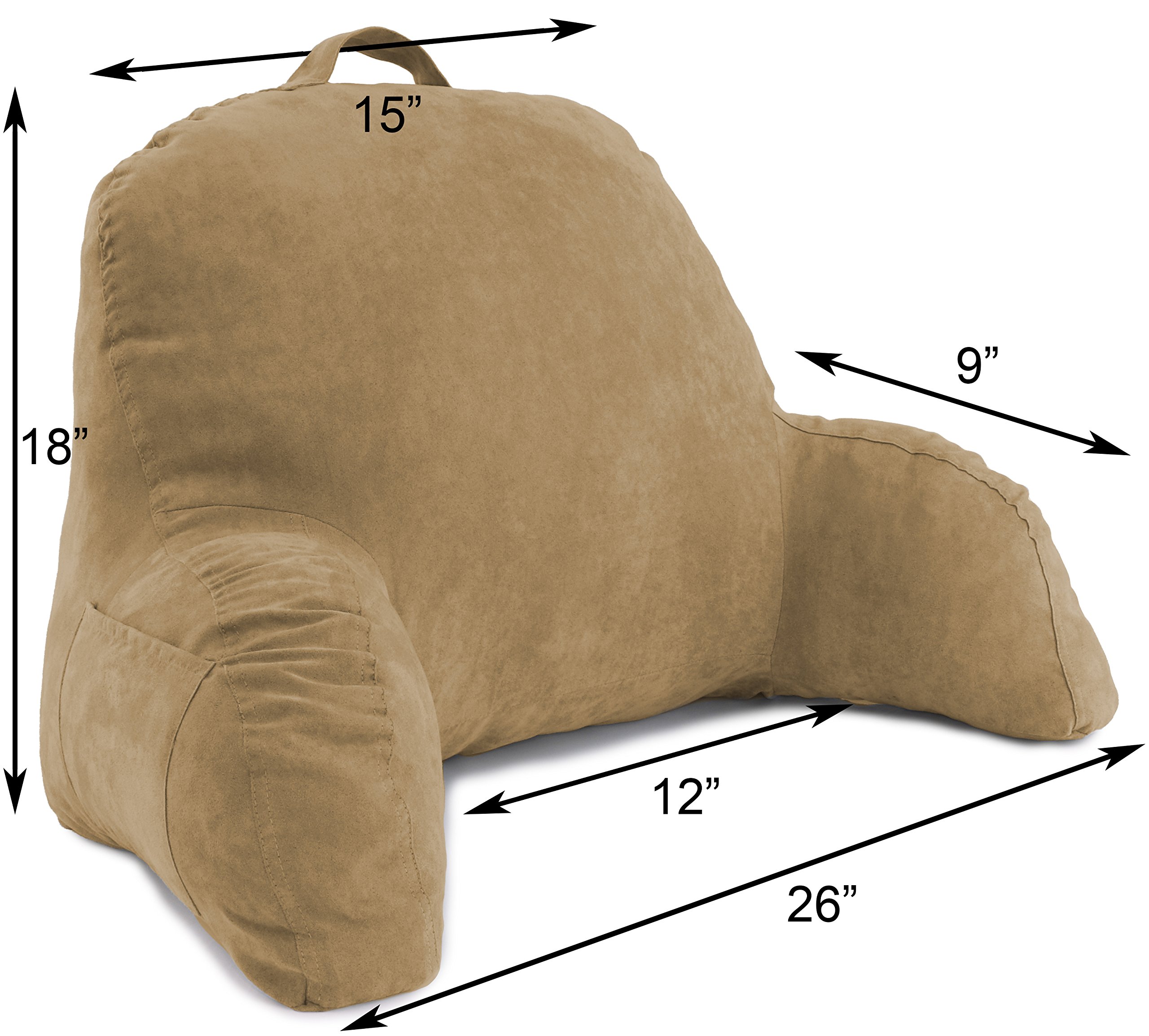Premium Microsuede Reading & Bedrest Pillow with Back Support - Ultra Soft Airy Microbead Filling - Perfect for Reading in Bed, Lounging, or Watching TV - One Size, Taupe J-12-Taup