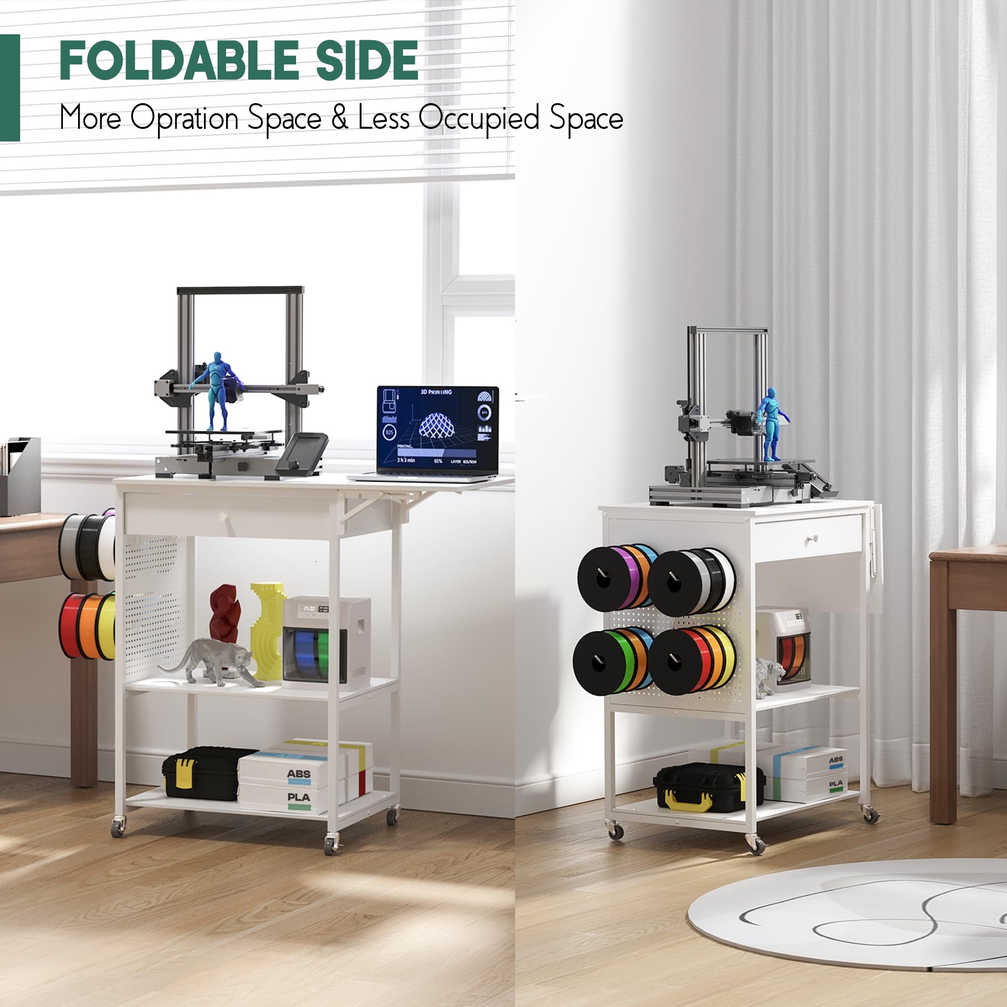 3D Printer Table with 40 Filament Storage - Rolling Workstation Desk Cart for 3D Printing | Perfect for Home Office, Studio & Workshop Organization