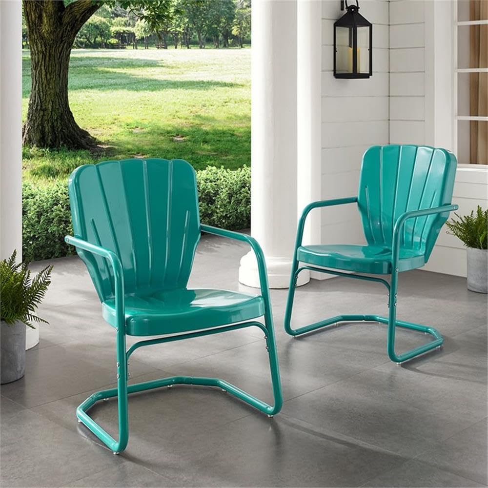 Pemberly Row Turquoise Gloss Metal Patio Chairs (Set of 2) - Outdoor Dining, Poolside Lounging, Garden Seating Furniture for Backyard & Patio