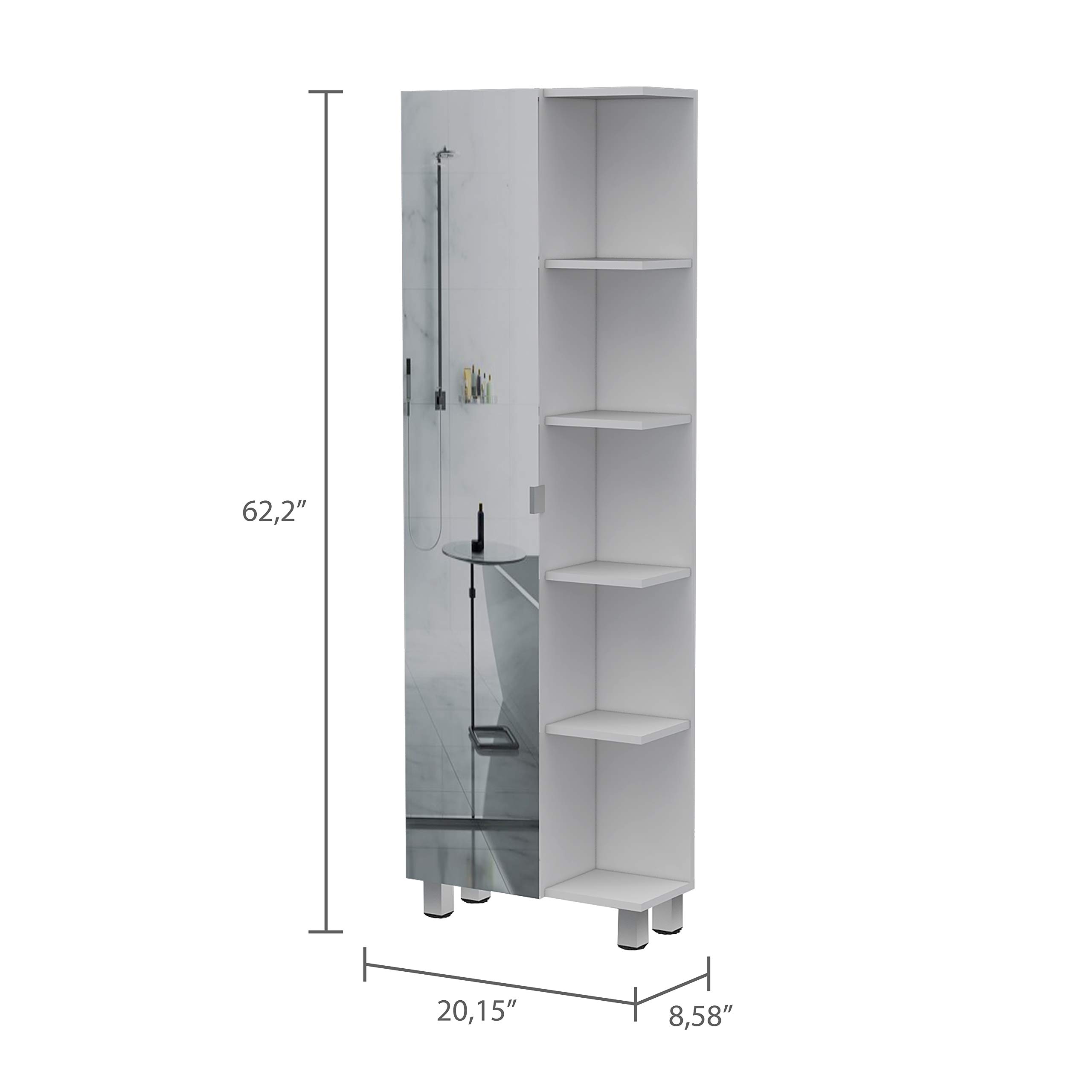 White Los Angeles Mirror Linen Cabinet with 5 Open Shelves & 4 Inner Shelves - Perfect for Bedroom, Bathroom & Entryway Storage Organization