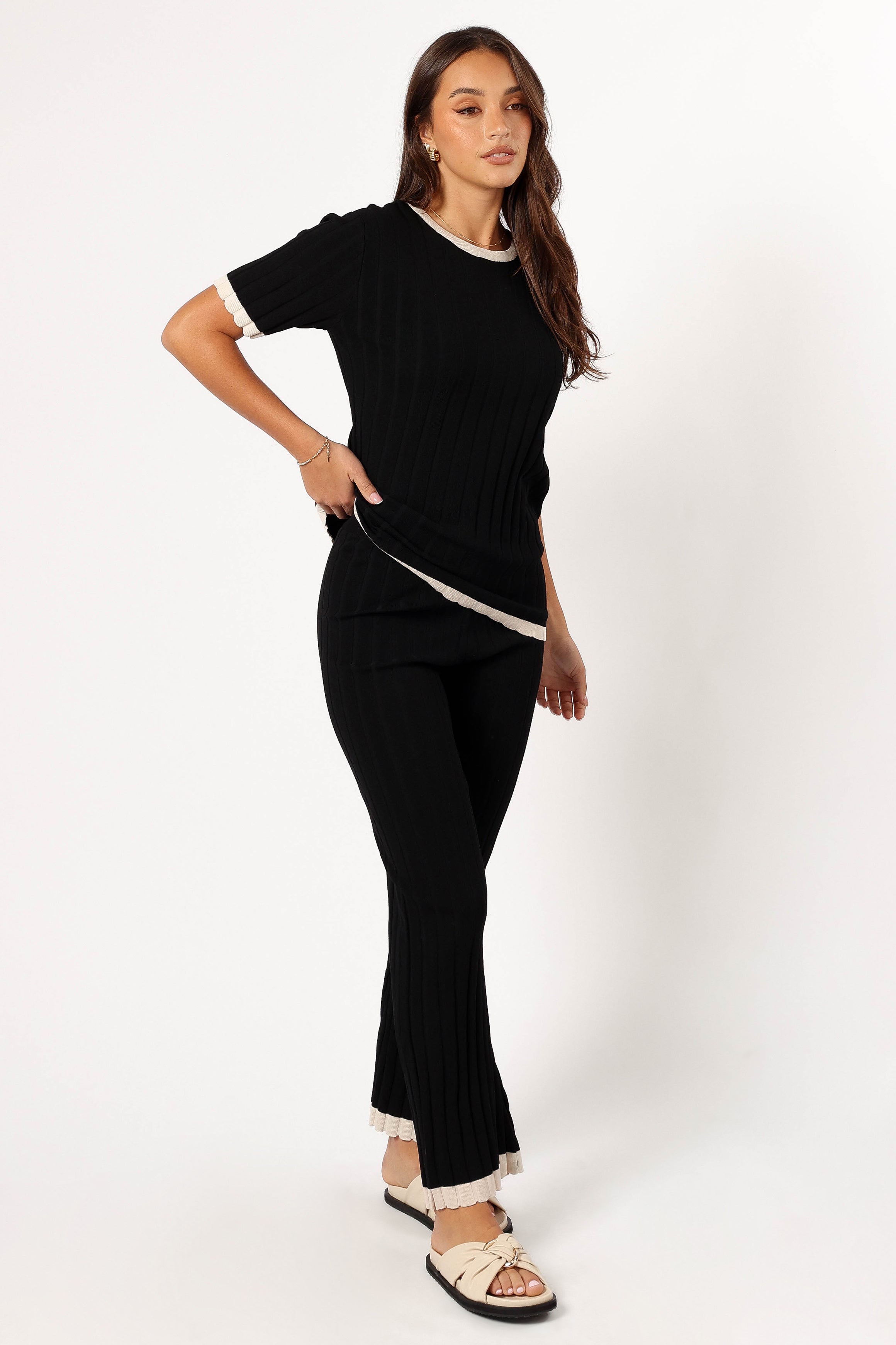 Henrie Knit Set for Women - Cozy Black & Beige Matching Outfit | Perfect for Fall & Winter Loungewear, Casual Wear, and Travel Outfits