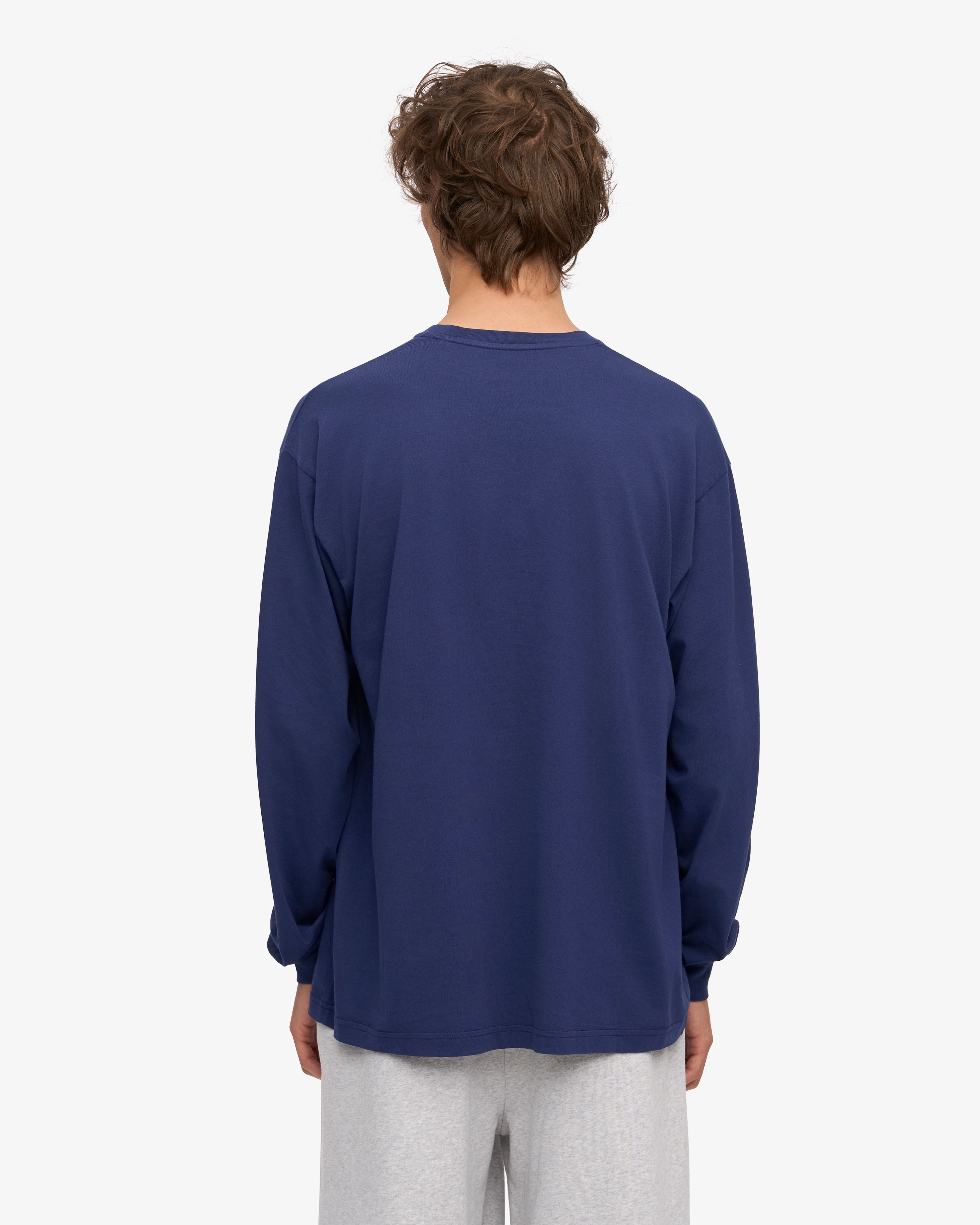Organic Oversized Long Sleeve T-Shirt for Women - Soft Cotton Crewneck Tee - Marine Blue Casual Shirt - Perfect for Loungewear, Street Style & Layering