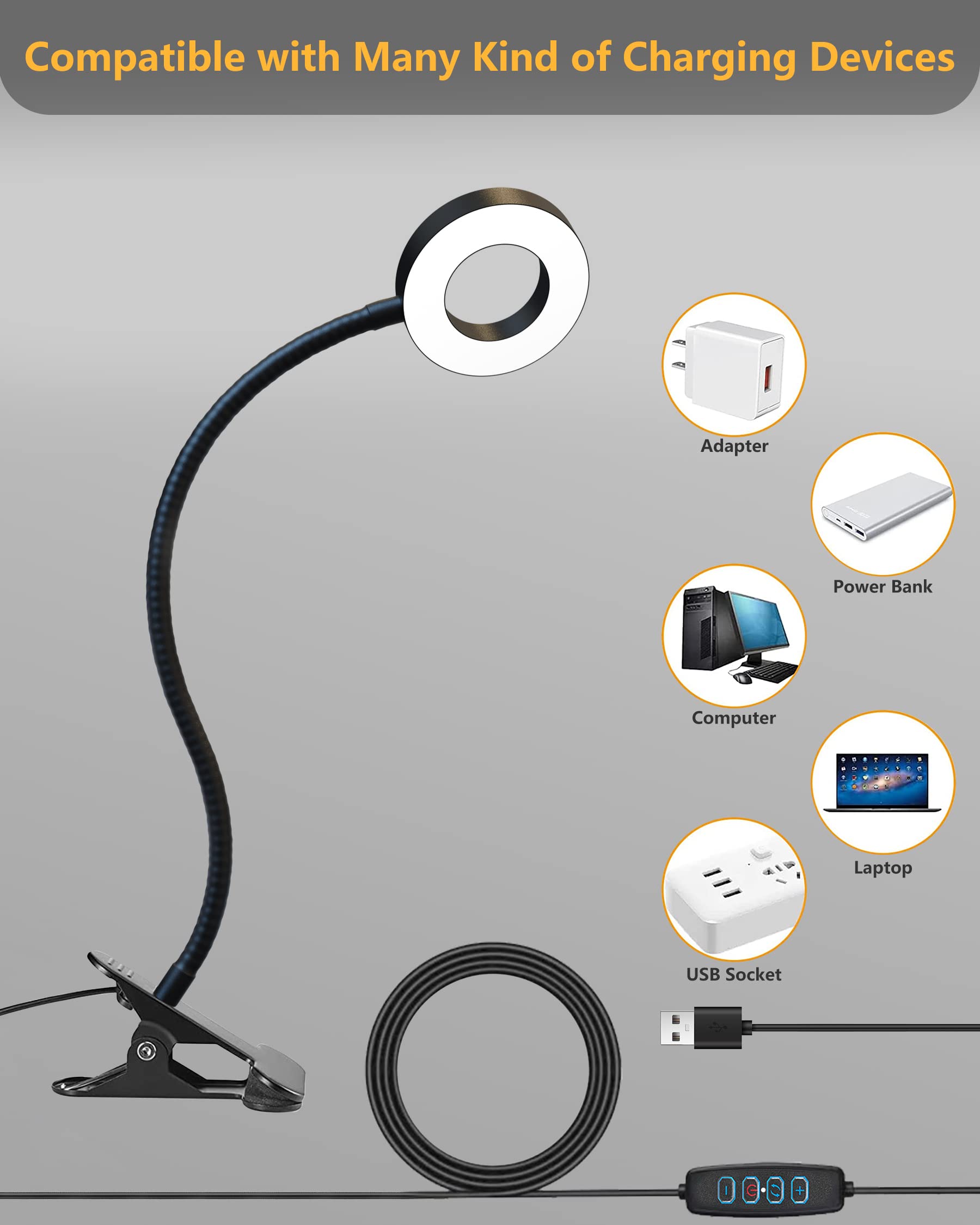 Adjustable Clip On Desk Lamp with Clamp - 360° Swivel Reading Light for Home Office, Bed Headboard & Nightstand - 10 Dimmable Brightness Levels & 3 Eye-Care Modes - Perfect for Studying, Working & Bedtime Reading