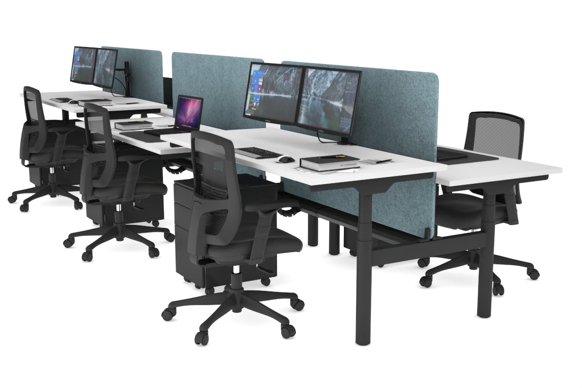 Flexi Premium Height Adjustable 6-Person H Bench Workstation - Black Frame [1800L x 700W] - Ideal for Office, Coworking Spaces & Home Offices