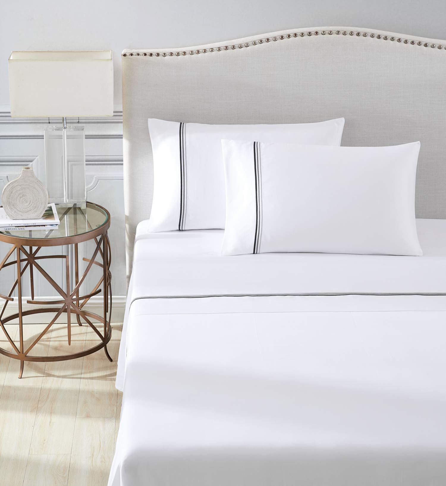 Luxury Hotel Triple Luxe Sateen Sheet Set - 100% ELS Giza Egyptian Cotton | Embroidered All-Natural Bedding | Flat Sheet, Fitted Sheet & 2 Pillowcases (Graphite, California King) | Perfect for Master Bedrooms & Upscale Hotels