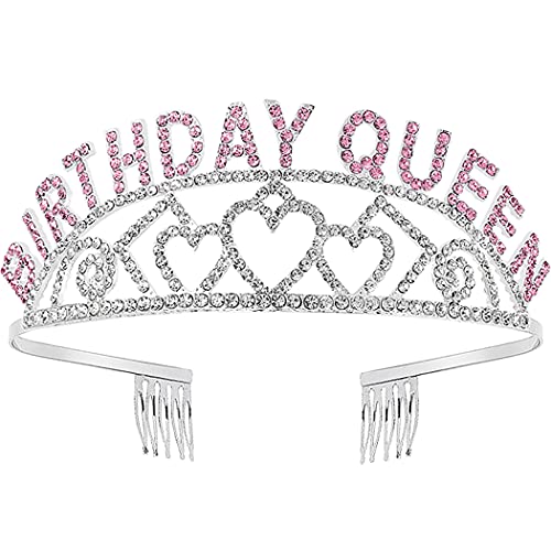 Sparkling Rhinestone Crystal Birthday Tiara for Women - Pink Queen Crown Headband for Birthday Parties, Bachelorette, Bridal Showers & Special Events