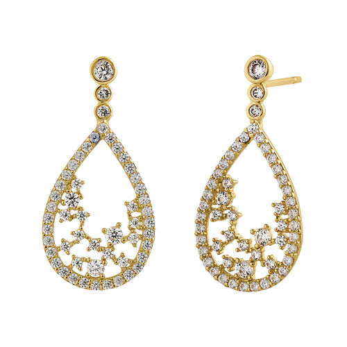 14K Yellow Gold Drop Earrings with CZ Stones - Elegant Dangle Earrings for Women, Perfect for Weddings, Parties & Everyday Wear