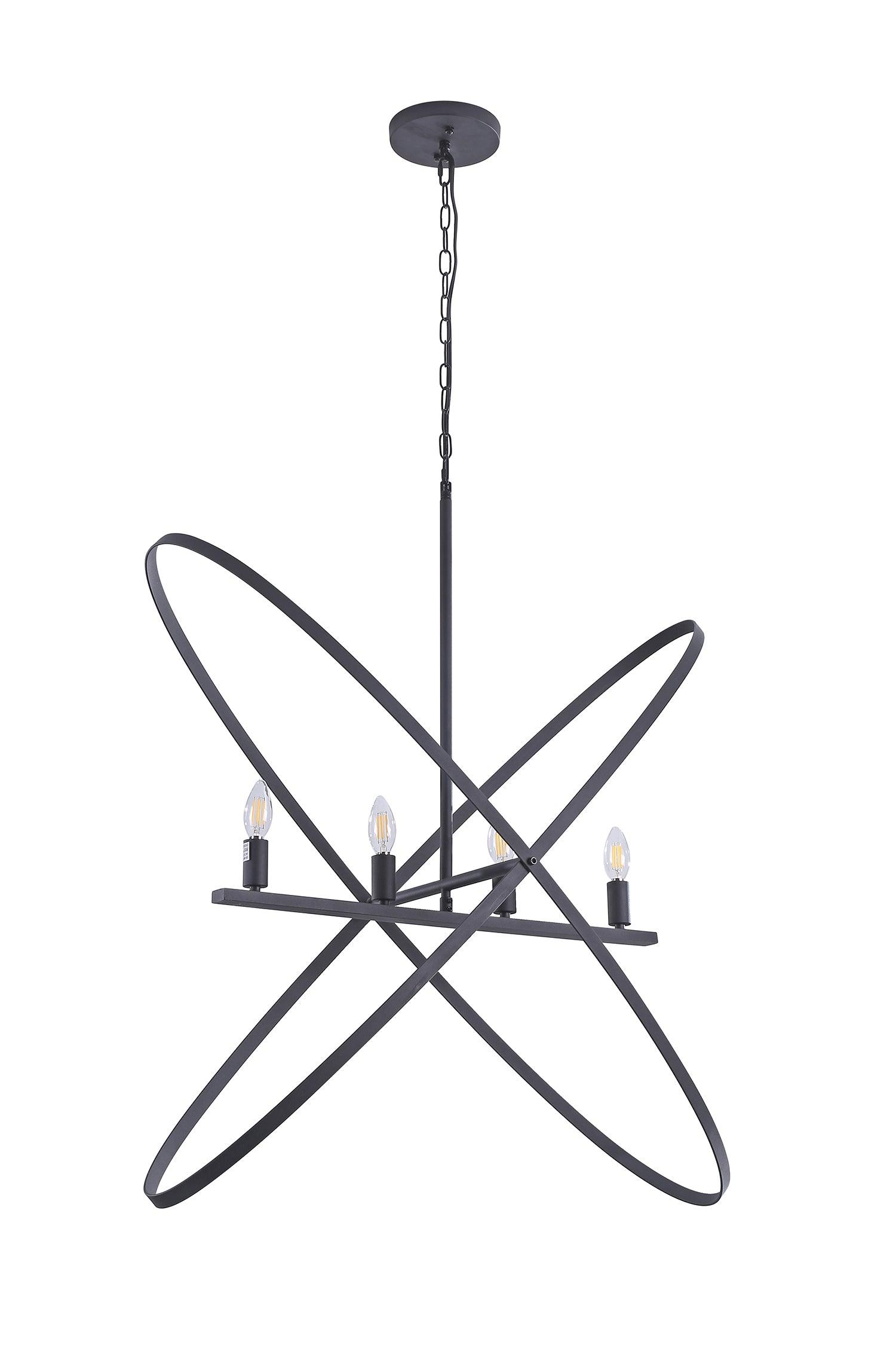 29L x 15W x 37.5H 4-LED Matte Black Atom Brass Metal Pendant Light - Modern Industrial Ceiling Fixture for Dining Room, Kitchen Island & Living Room