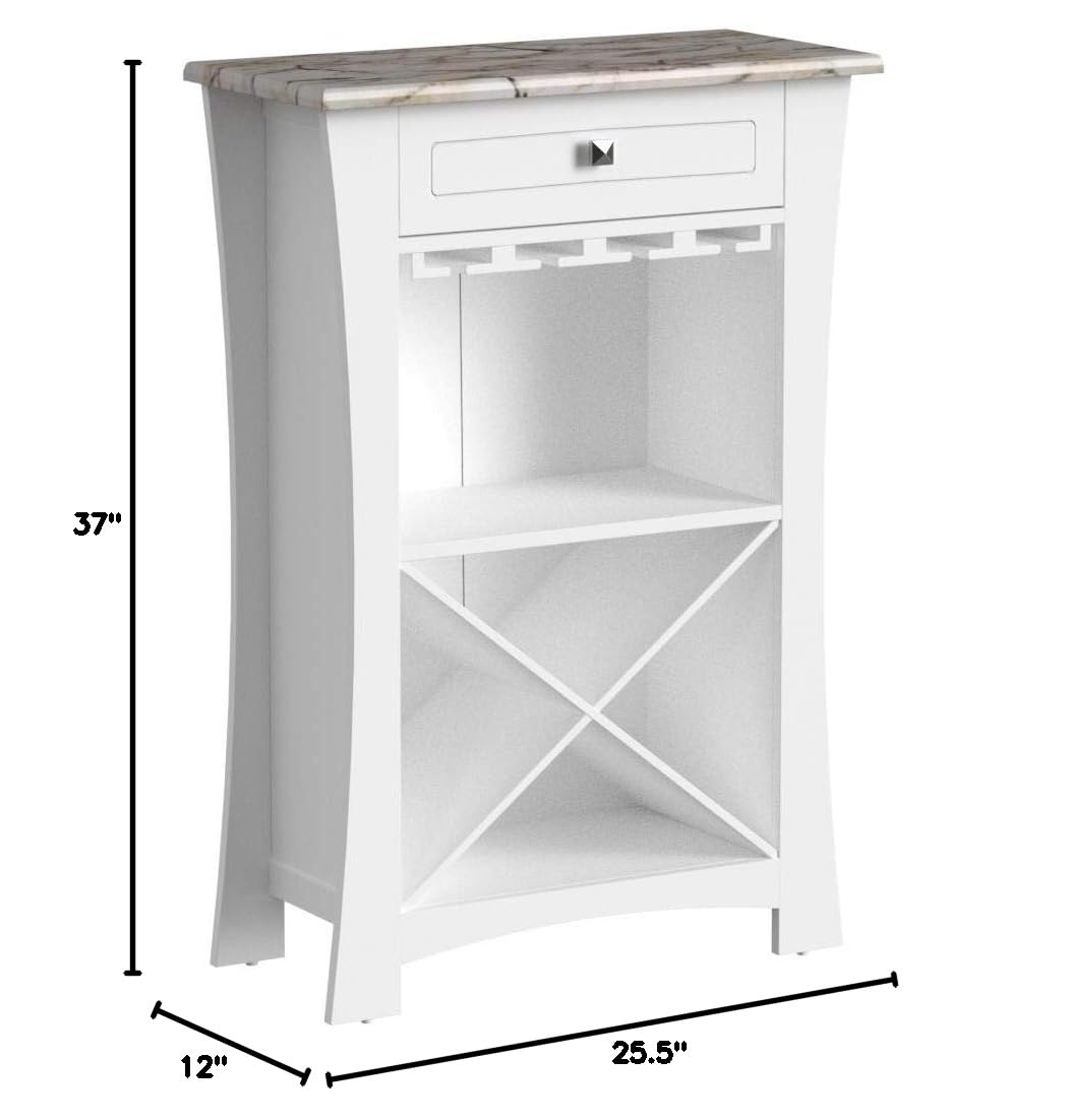 Hiland White Bar Cabinet with Wine Storage, Glass Holders & Drawer - Perfect for Home Bar, Dining Room or Kitchen Organization