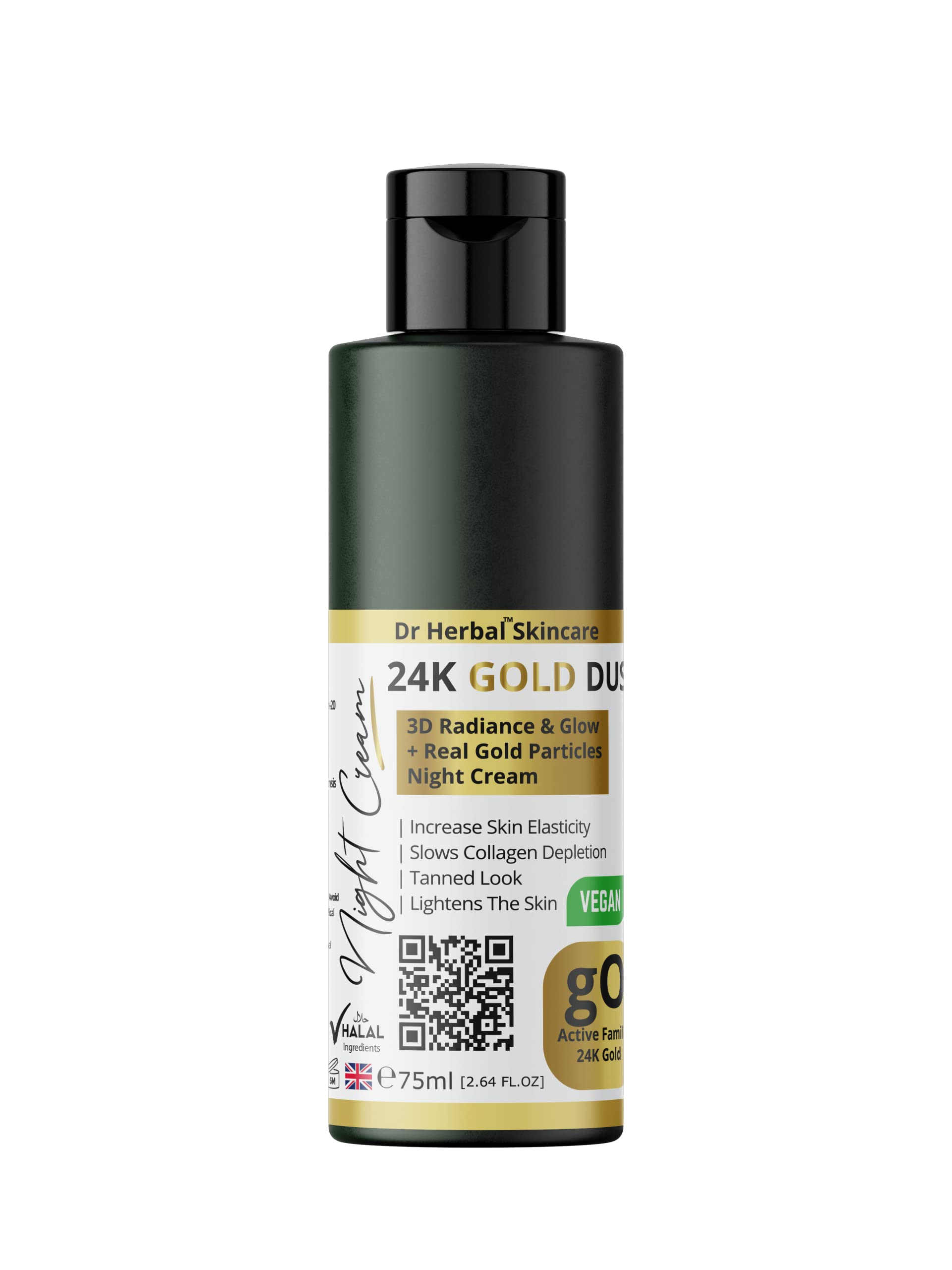 Dr Herbal™ 24K Gold Extract Night Cream 75ml - Anti-Aging, Skin Elasticity & Collagen Booster | Brightens & Evens Skin Tone | For Glowing Complexion | Perfect for Nighttime Skincare Routine & Special Occasion Prep