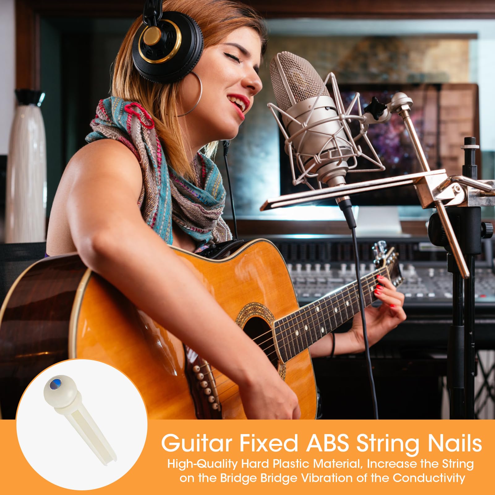 6-Piece White ABS Plastic Acoustic Guitar Bridge Pins with Abalone Dot - Durable Replacement Pegs for Guitar String Maintenance - Perfect for Guitar Repair, Setup & Musical Instrument Accessories