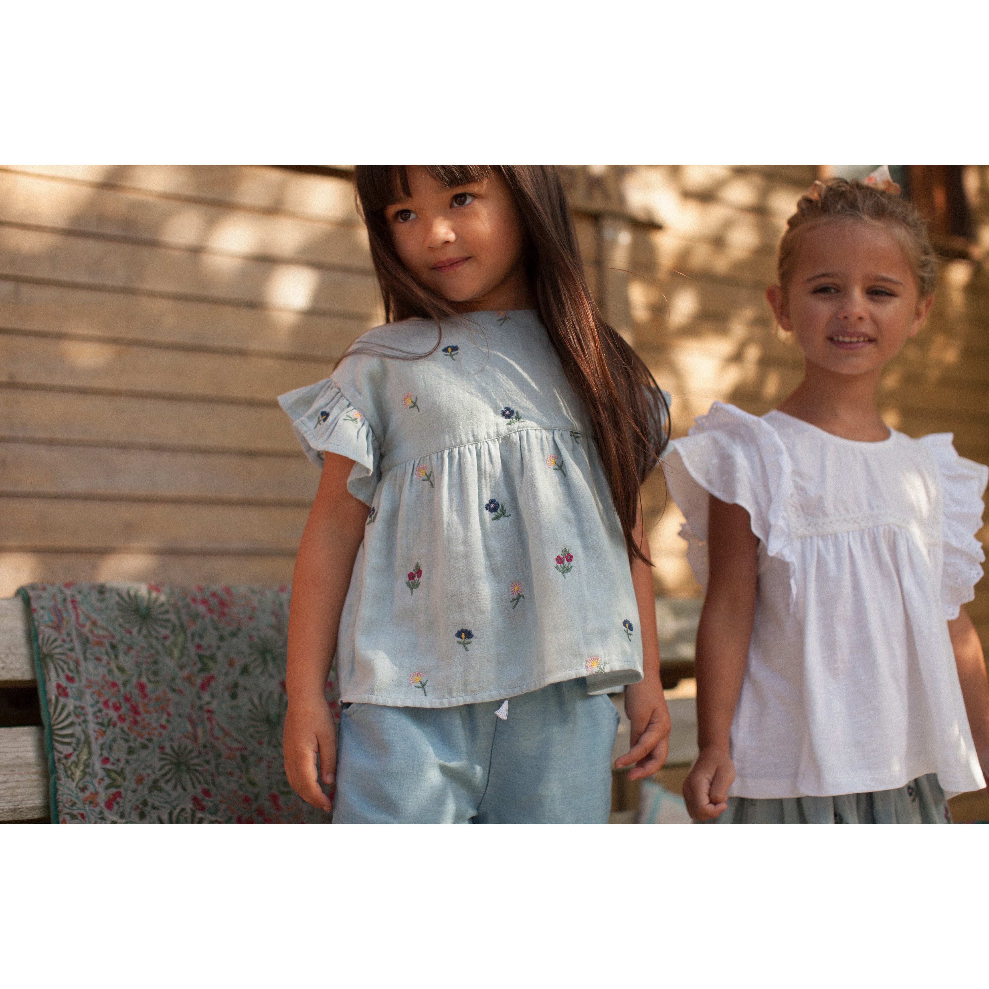 Bonheur du Jour Paris Baby & Girl Blouse - Blue Floral Cotton Top for Toddlers | Perfect for Birthday Parties & Family Photos