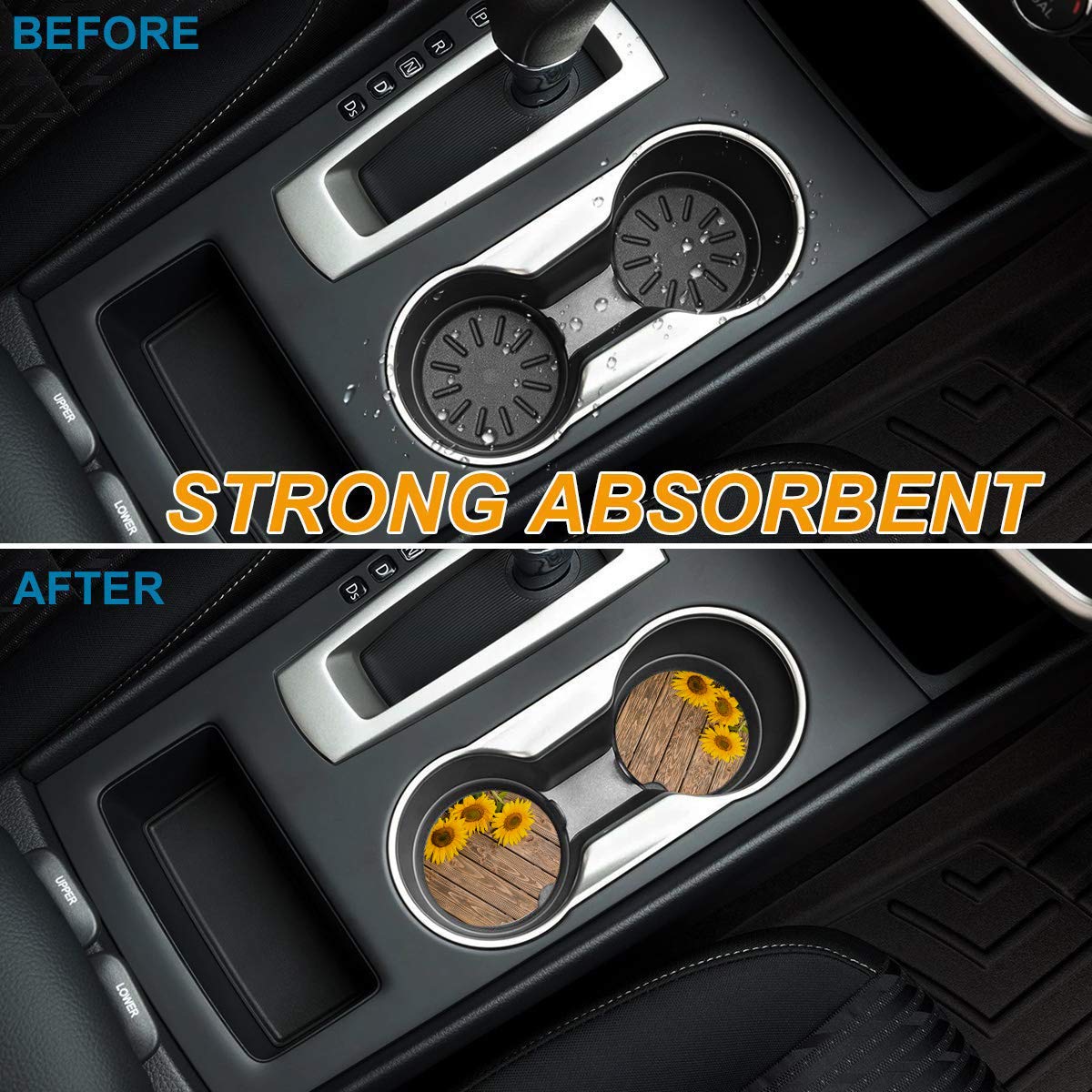2 Pack Small Absorbent Car Coasters for Cup Holders - 2.65