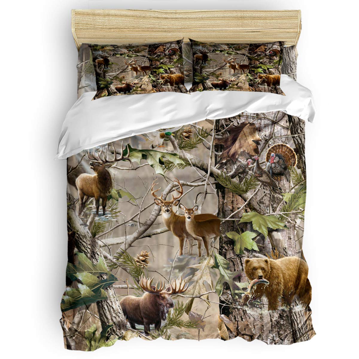 Romance House Realtree Camo Duvet Cover Set California King Size - 3 Piece Rustic Deer Elk Bird Bear Bedding with 1 Quilt Cover & 2 Pillow Cases for Kids, Teens & Adults | Perfect for Hunting Lodge, Cabin Decor & Outdoor Enthusiast Bedrooms