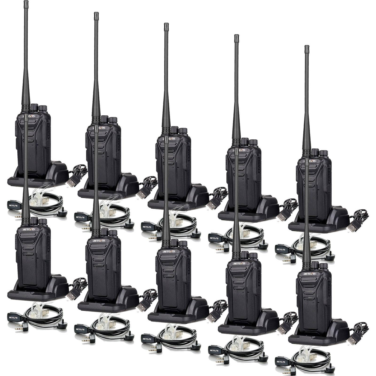 Retevis RT27V MURS License-Free Two Way Radios (10 Pack) - 5 Channel Walkie Talkies with Rechargeable Battery & Earpiece - Ideal for Emergency Rescue, Church Services, Construction & Outdoor Activities