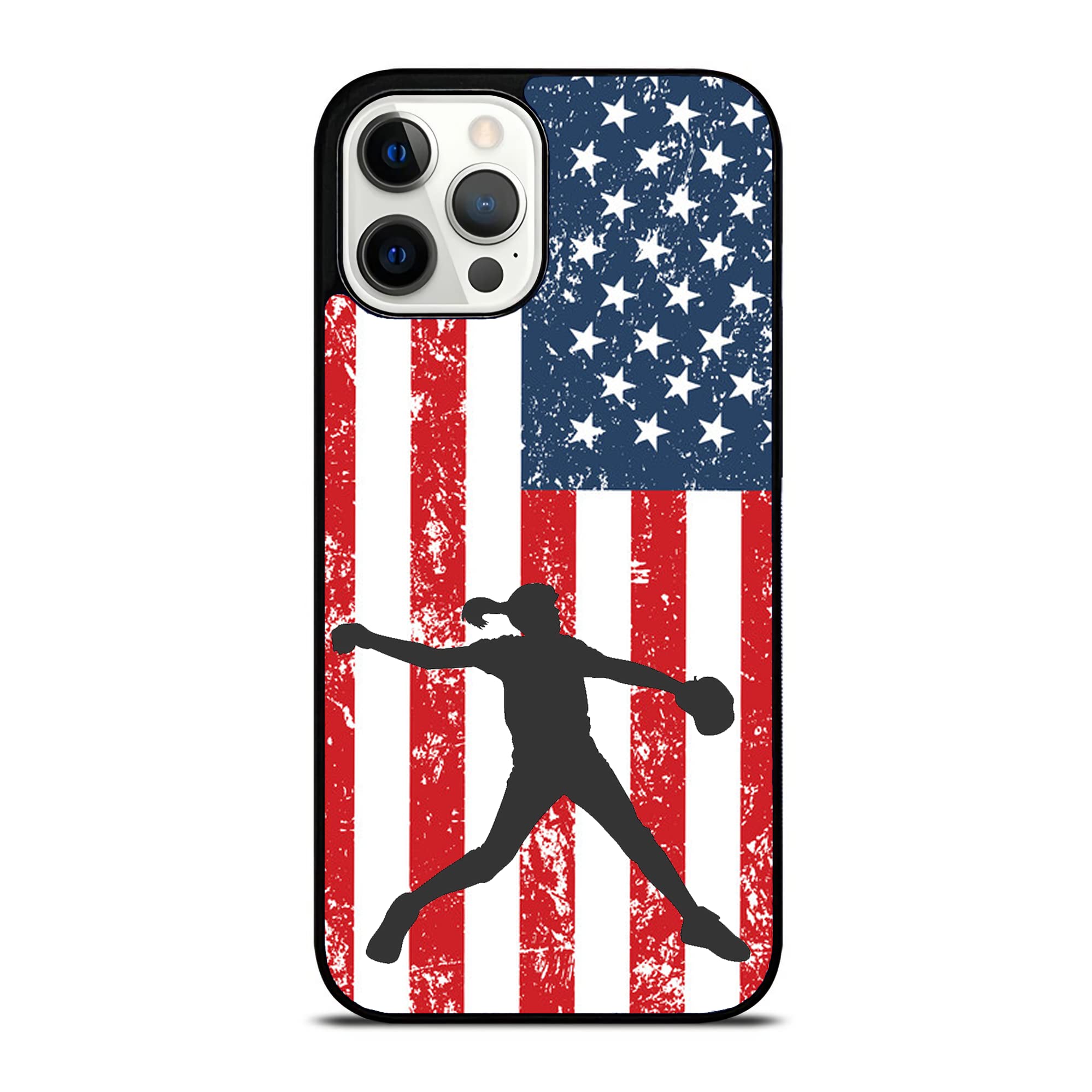 Fastpitch Softball Pitcher American Flag iPhone Case - Compatible with iPhone 14/13/12/11/X/XS/XR/8/7/6/6s/Plus/Mini/Pro/Max - Perfect for Baseball Games, Team Spirit & Patriotic Events