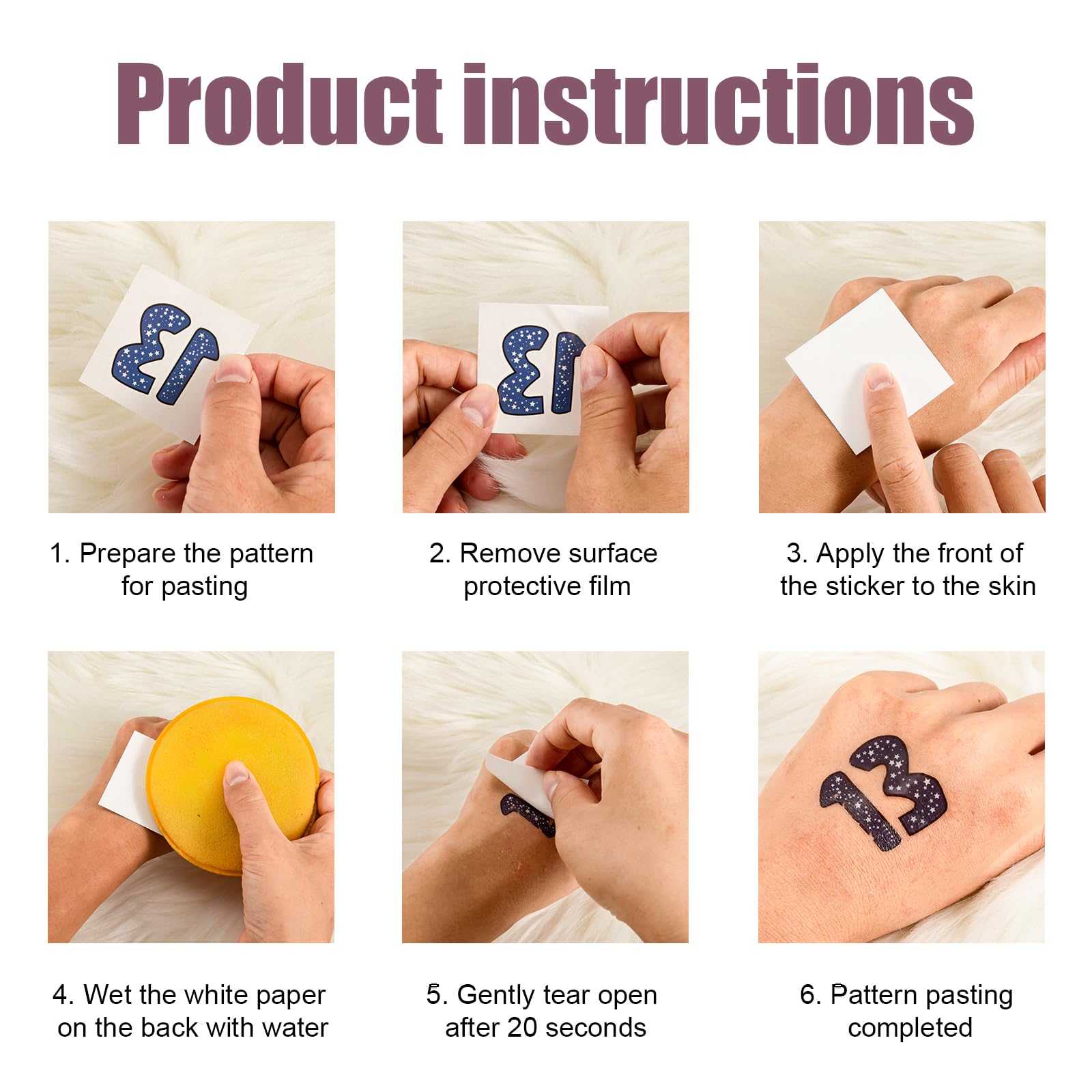 Lucky Number 13 Temporary Tattoos Stickers - Removable Fake Hand Tattoos with Glitter Stars for Concerts, Parties & Festivals - 36pcs Multicolor Mixed Pattern Tattoo Stickers for Fans & Gifts