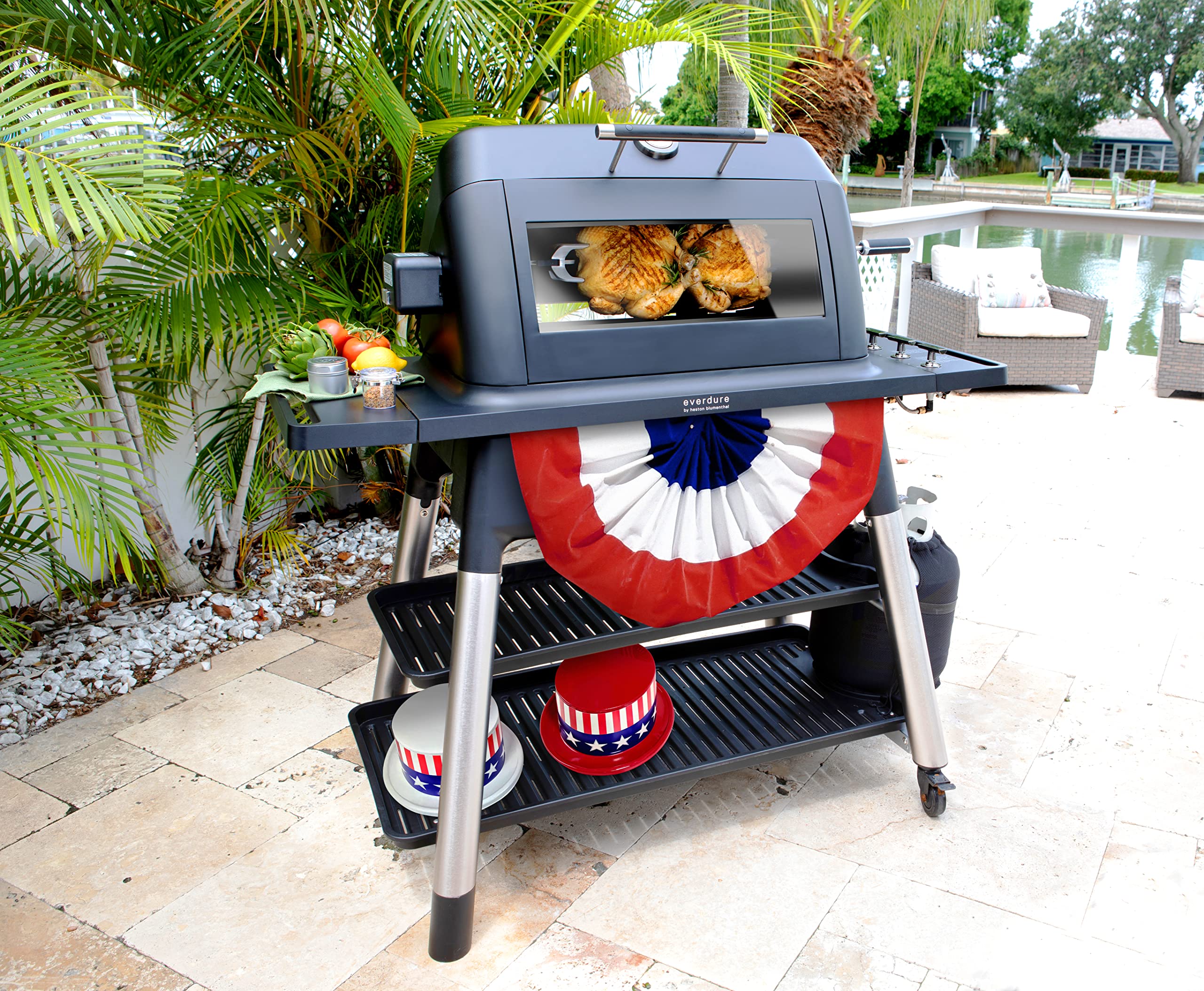 Everdure Rotisserie Kit with Internal Viewing Light - Compatible with Gas Grills | Rotating Spit with Large Glass Window & Collapsible Design | Perfect for Backyard BBQs, Camping & Outdoor Cooking