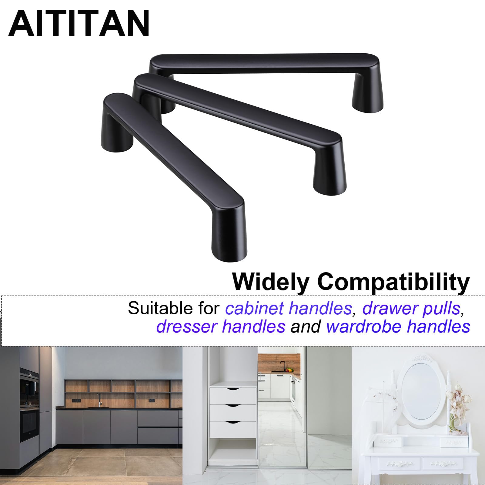 10 Pack Black Cabinet Handles 5.75 Inch - Matte Black Pulls for Cupboard & Drawer - Wardrobe Hardware Upgrade