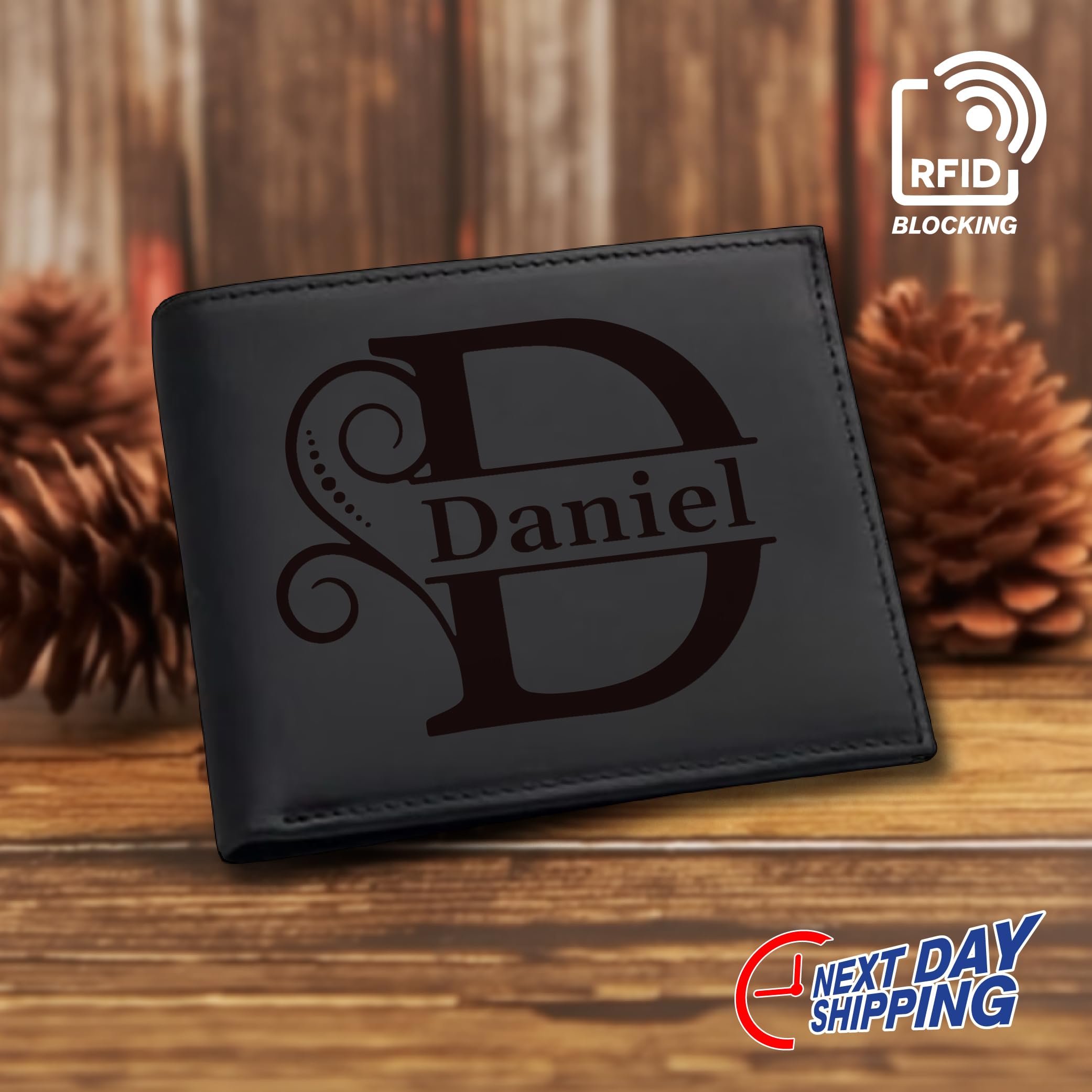 Personalized Leather Wallet for Men - Custom Engraved RFID Blocking Full Grain Leather Wallet Gift for Dad & Husband - Perfect for Everyday Use, Travel & Special Occasions