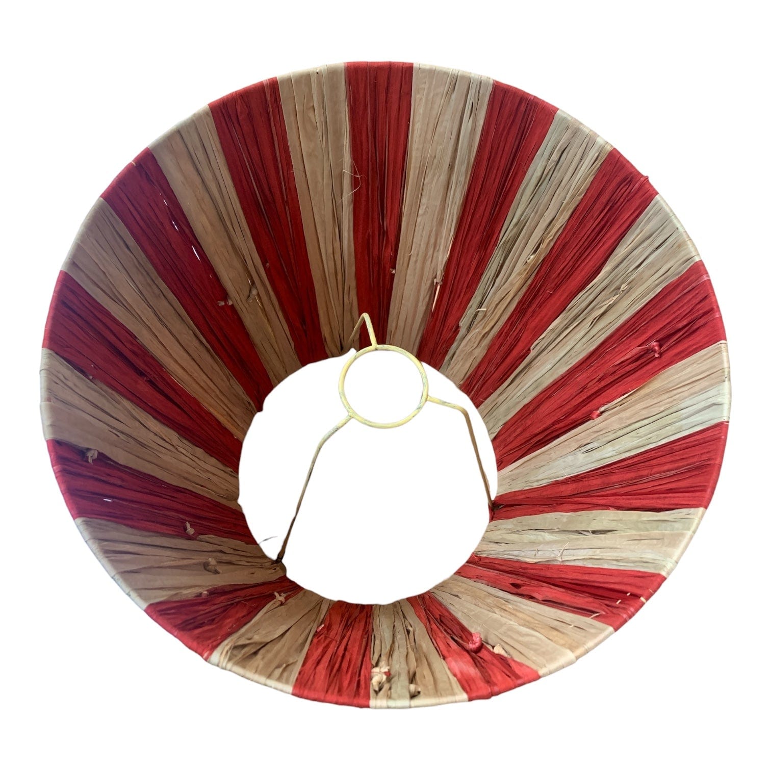 Red Striped Pandan Cone Lampshade - Handwoven Natural Fiber Lamp Cover for Bedroom, Living Room & Boho Decor