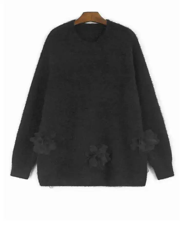 Black Plus Size Floral Sweater Dress Two-Piece Set Round Neck Long Sleeve Women's Fashion Outfit for Spring & Fall 2025 | Casual Wear, Office Attire & Date Night Outfits