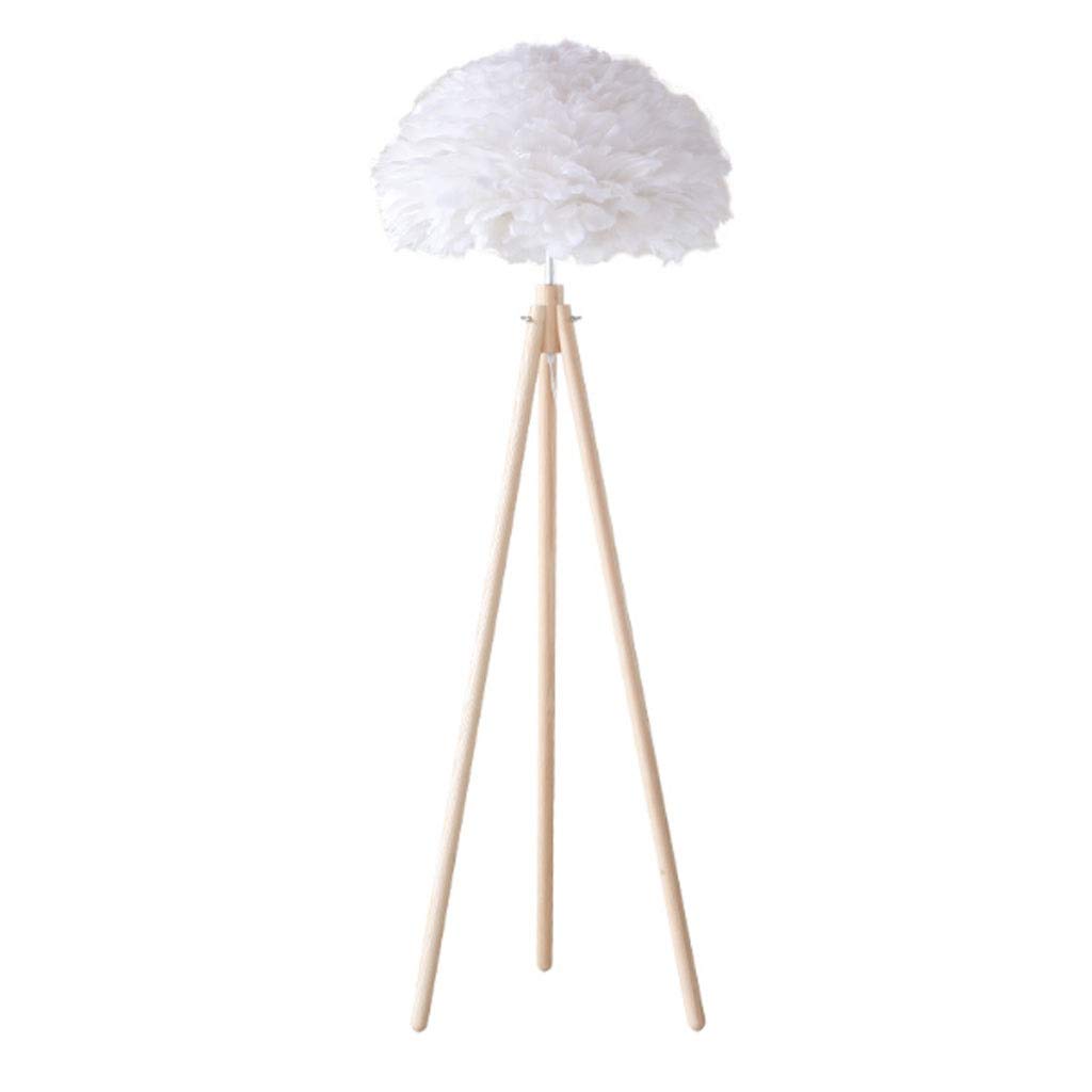 Feather Floor Lamp with Remote Control - Modern Wood Stand Light for Bedroom, Living Room & Home Decor | Adjustable Brightness, White Finish | Perfect for Reading, Relaxing & Ambient Lighting