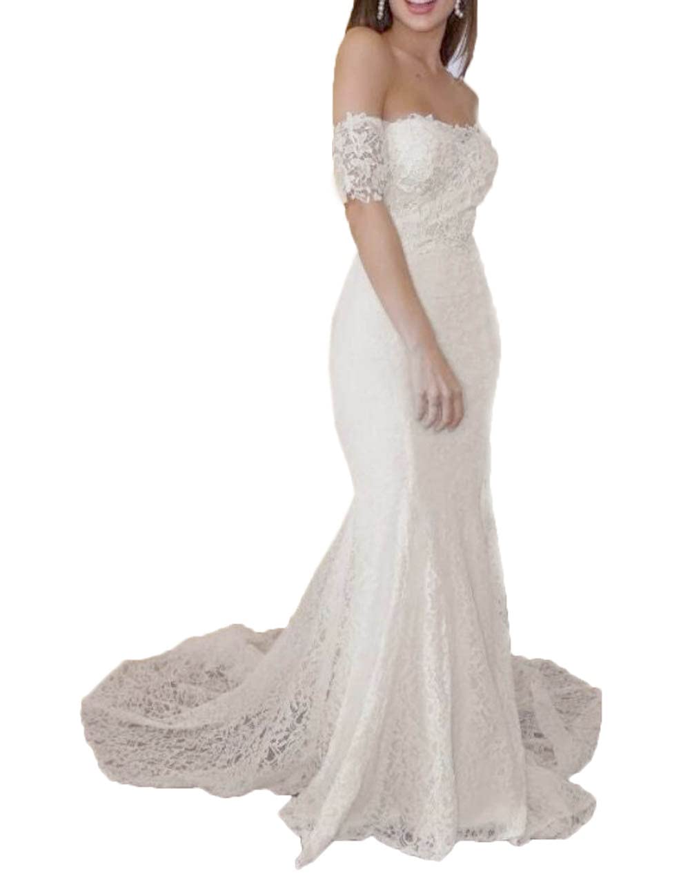 Elegant Off The Shoulder Lace Wedding Dress for Women - Mermaid Bridal Gown for Beach, Church & Romantic Ceremonies