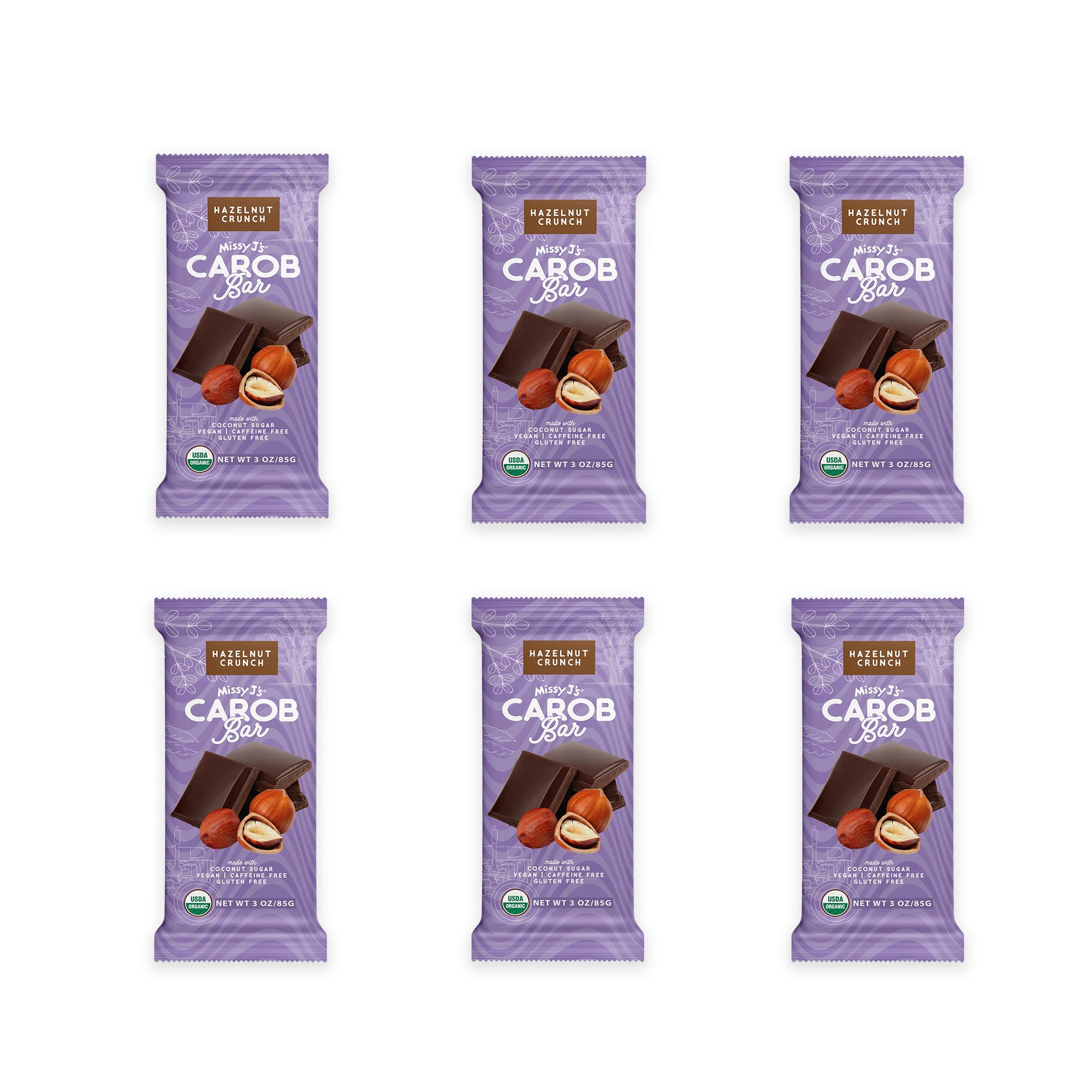 Organic Carob Hazelnut Bars 6-Pack - Vegan, Gluten-Free Snacks for Healthy Treats