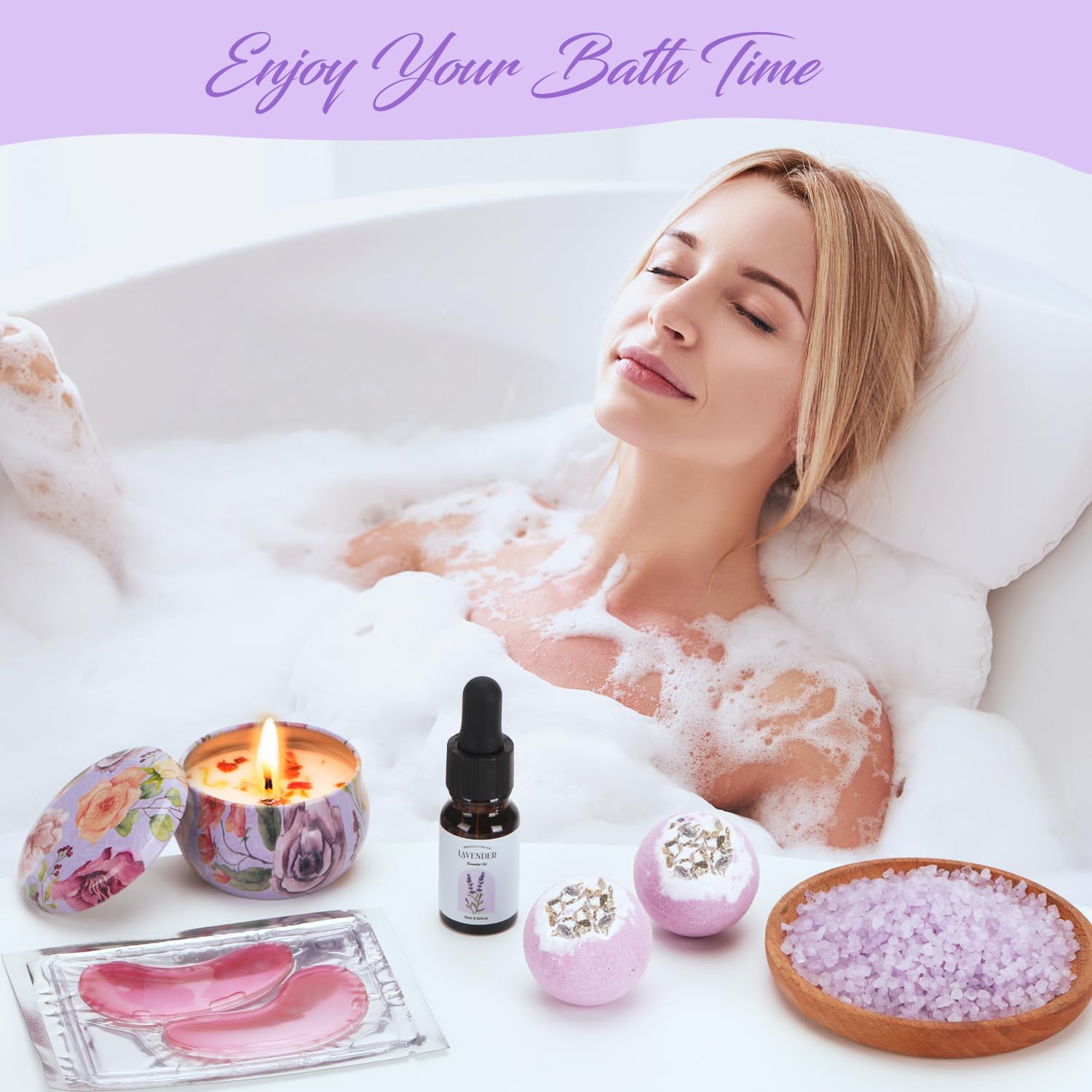 Lavender Spa Gift Set for Women - Relaxing Birthday, Anniversary & Valentine's Day Present for Wife, Mom, Sister or Friend - Self Care Package with Aromatherapy Essentials for Stress Relief & Home Relaxation